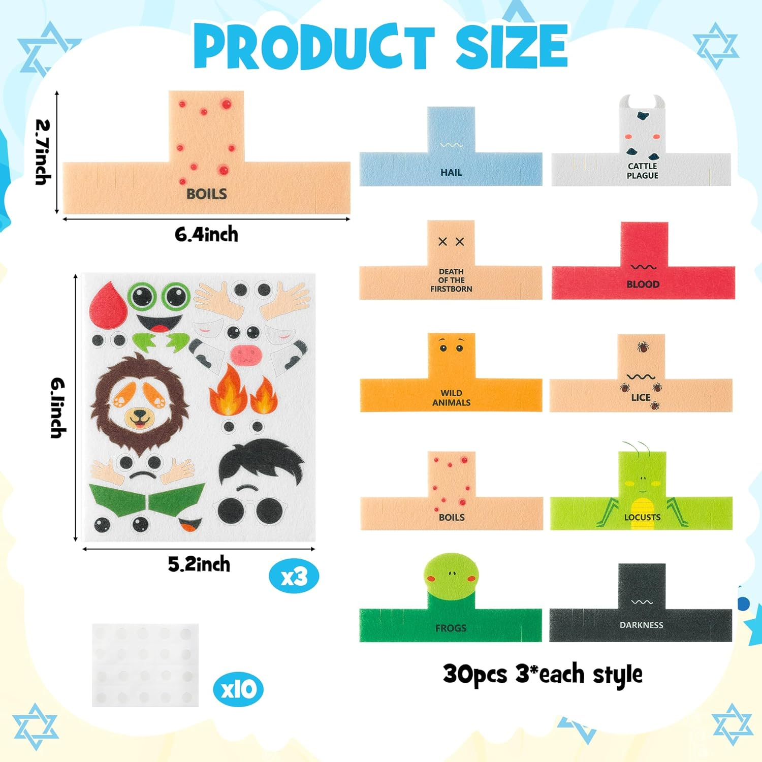 Cocnny Ten Plague Finger Puppets - 30Pcs Passover Felt Hand Puppet Making Kit, Make Your Own Fingers Puppets Toy for Kids, Religious Story Time Jewish Pesach Seder Passover Christian Party Supplies image number 6