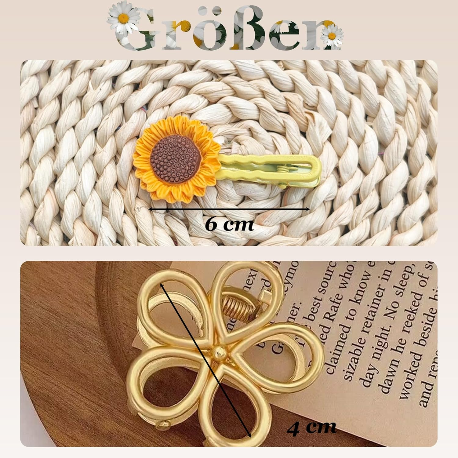 Pack of 10 Hair Clips, Metal Flower Hair Clips, Hair Clip with Sunflowers, Small Claw Clip Gold for Party Daily Wear (B-2) image number 4