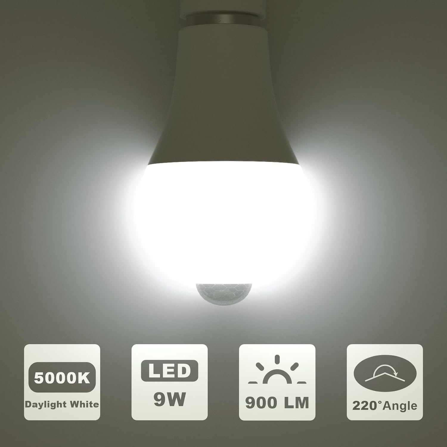 LUTW Motion Sensor Light Bulb, E27 Screw Bulb Equivalent 60W Incandescent, Daylight White 5000K 9W 900LM, Auto On/Off Indoor Outdoor Security LED Bulb for Garage, Stairs, Hallway Basement, 2 Pack - Warm White 3000K image number 6