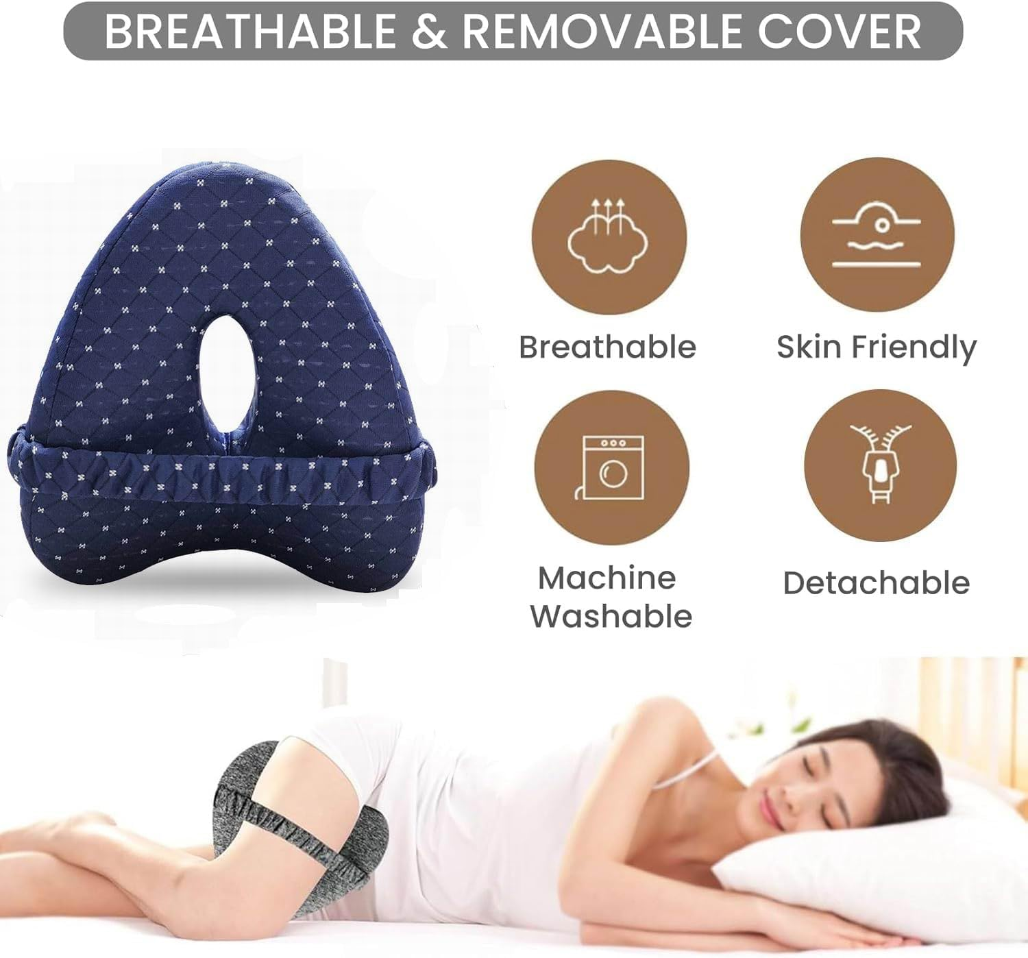 Knee Pillow Leg | Memory Foam Wedge Pillow | Leg Pillows for Sleeping,Leg Pain, Knees Pain, Joints Pain & Pregnancy Bed Leg Cushion for Side Sleepers (Blue)