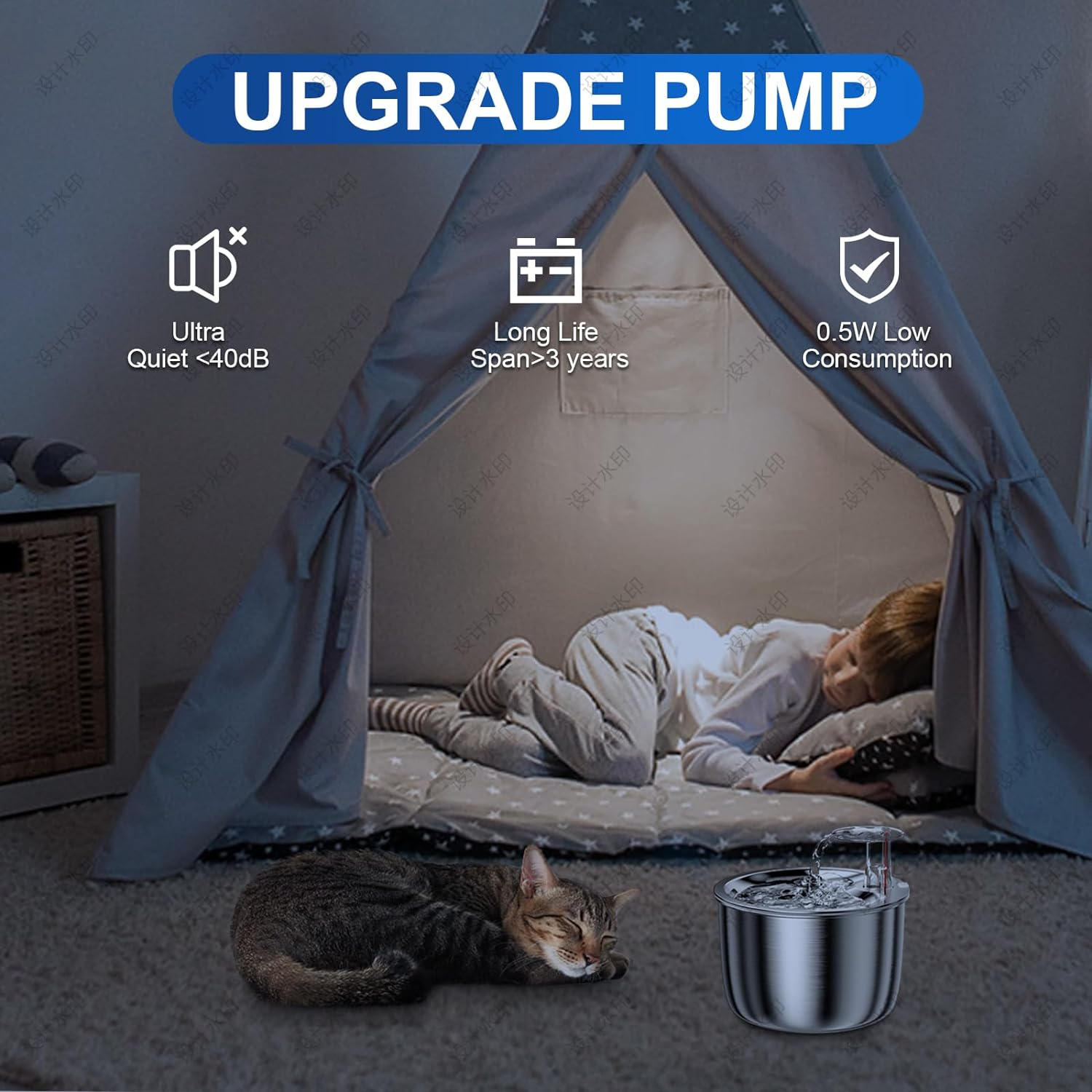 Cat Water Fountain, 67Oz/2L Stainless Steel Pet Water Fountain, Ultra Quiet Pump Cat Water Dispenser for Cats, Dogs, Multiple Pets