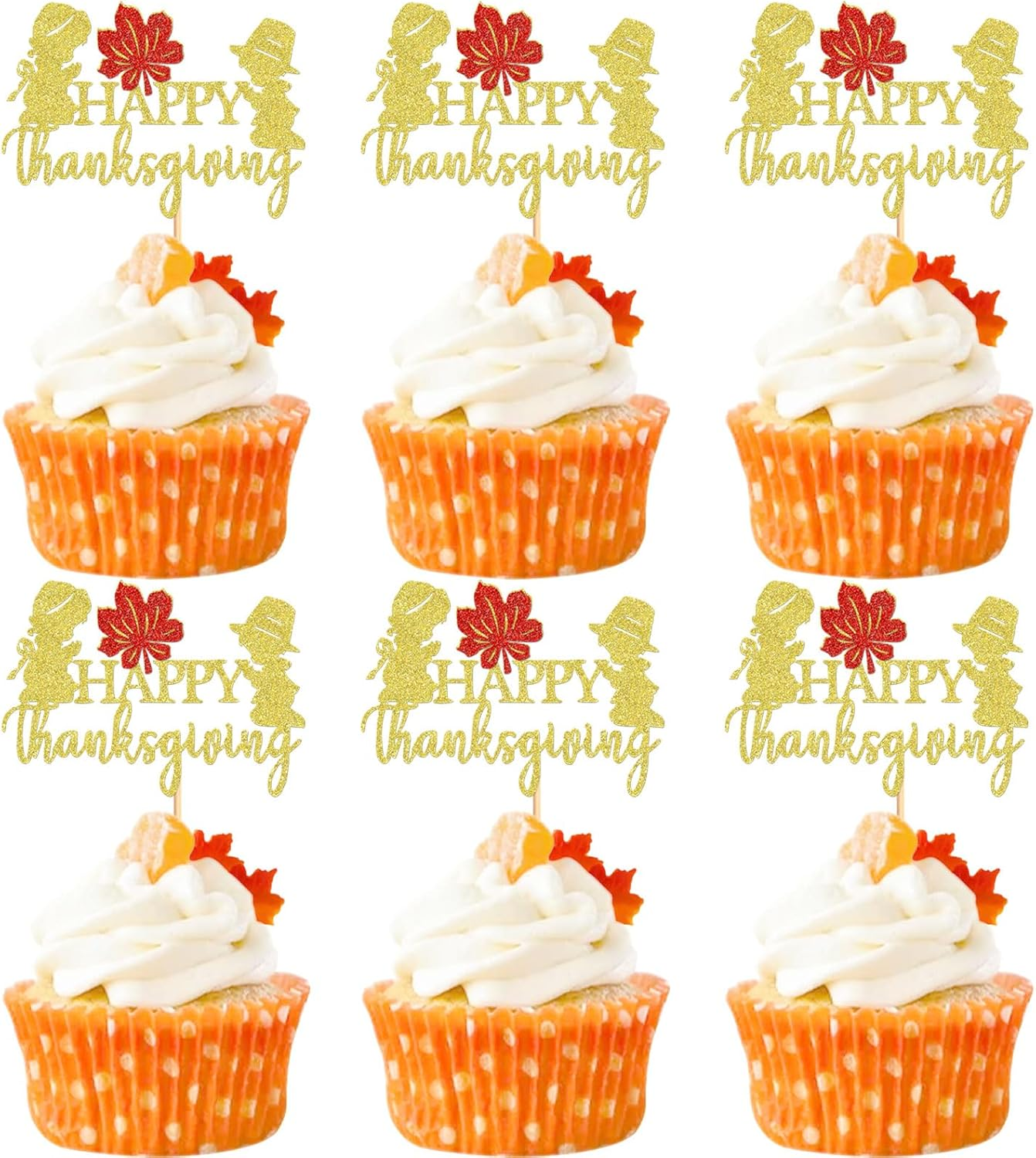 25 Pack Happy Thanksgiving Cupcake Toppers Give Thanks Cupcake Picks for Thanksgiving Theme Cake Decorations Birthday Party Thankful Dinner Supplies - Fall 3 image number 4