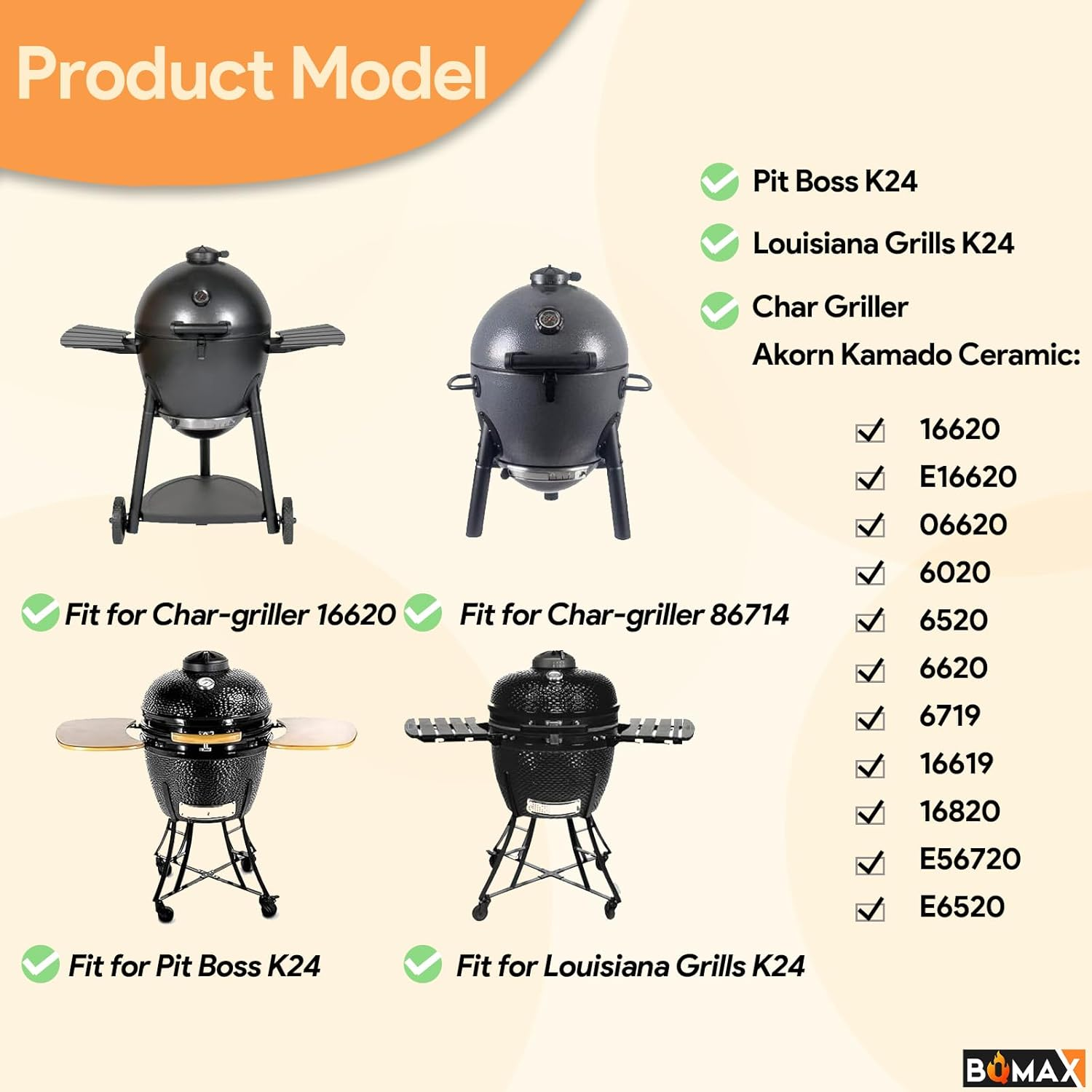 19.5" round Cast Iron Grill Grate Kit for Char Griller Akorn Kamado Ceramic Grill 16220, Pit Boss K24, Louisiana Grills K24, Parts for Char-Griller Replacement Grates, Chargriller Grates Replacement image number 2