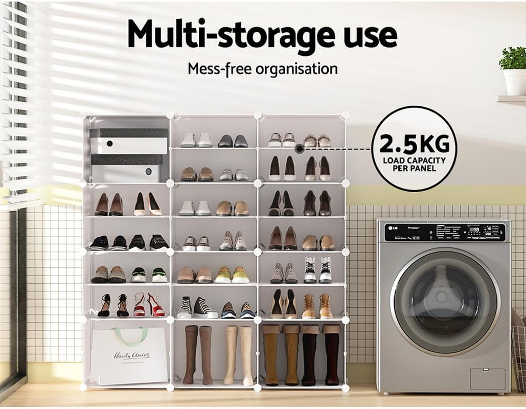 Artiss Shoe Rack Storage Cabinet 12 Cubes DIY Box Drawers Organiser Shoes Shelf Stand White Portable Wardrobe Organizer Hallway Table Home Decor Bedroom Furniture image number 3