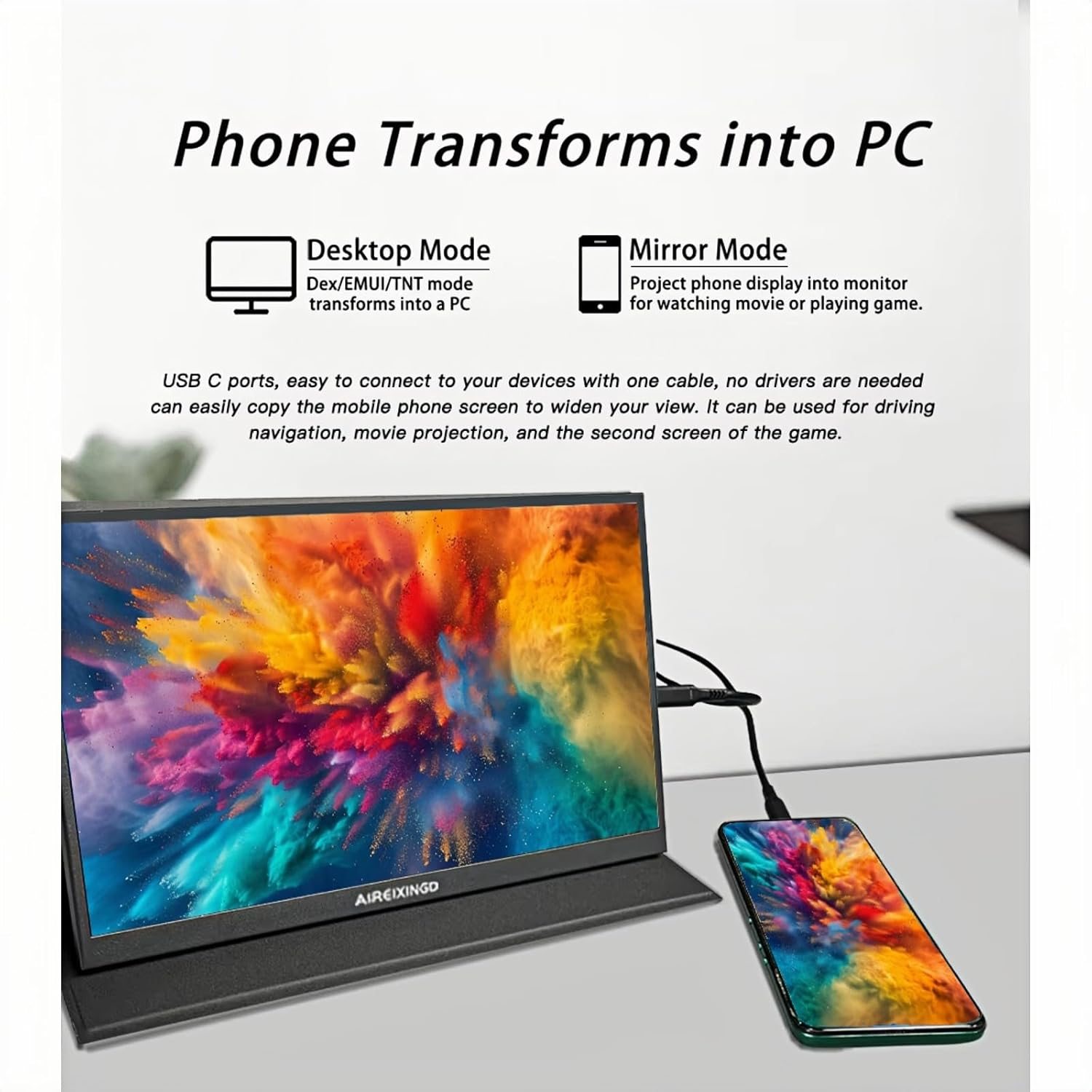 AIREIXINGD 15.6'' Portable Monitor FHD 1080P Kickstand Portable Laptop Monitor IPS Computer External Screen USB C HDMI Display for PC MAC Phone Xbox PS5 image number 4