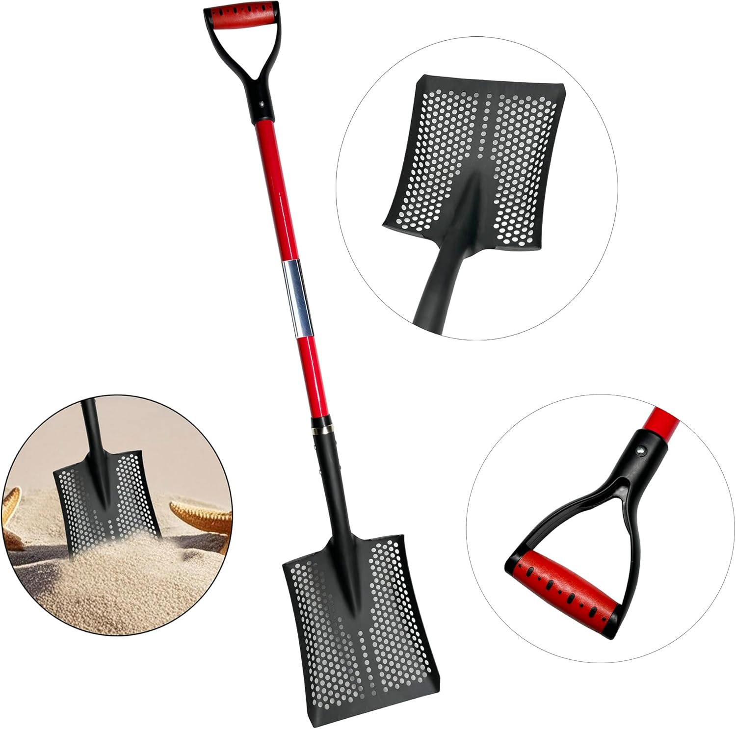 Virellisee 53.5" Sand Sifter Shovel, Heavy Duty Sand Sifter Square Cleaning Scoop Grip for Beach, Chicken Coop Poop Shovel -Black