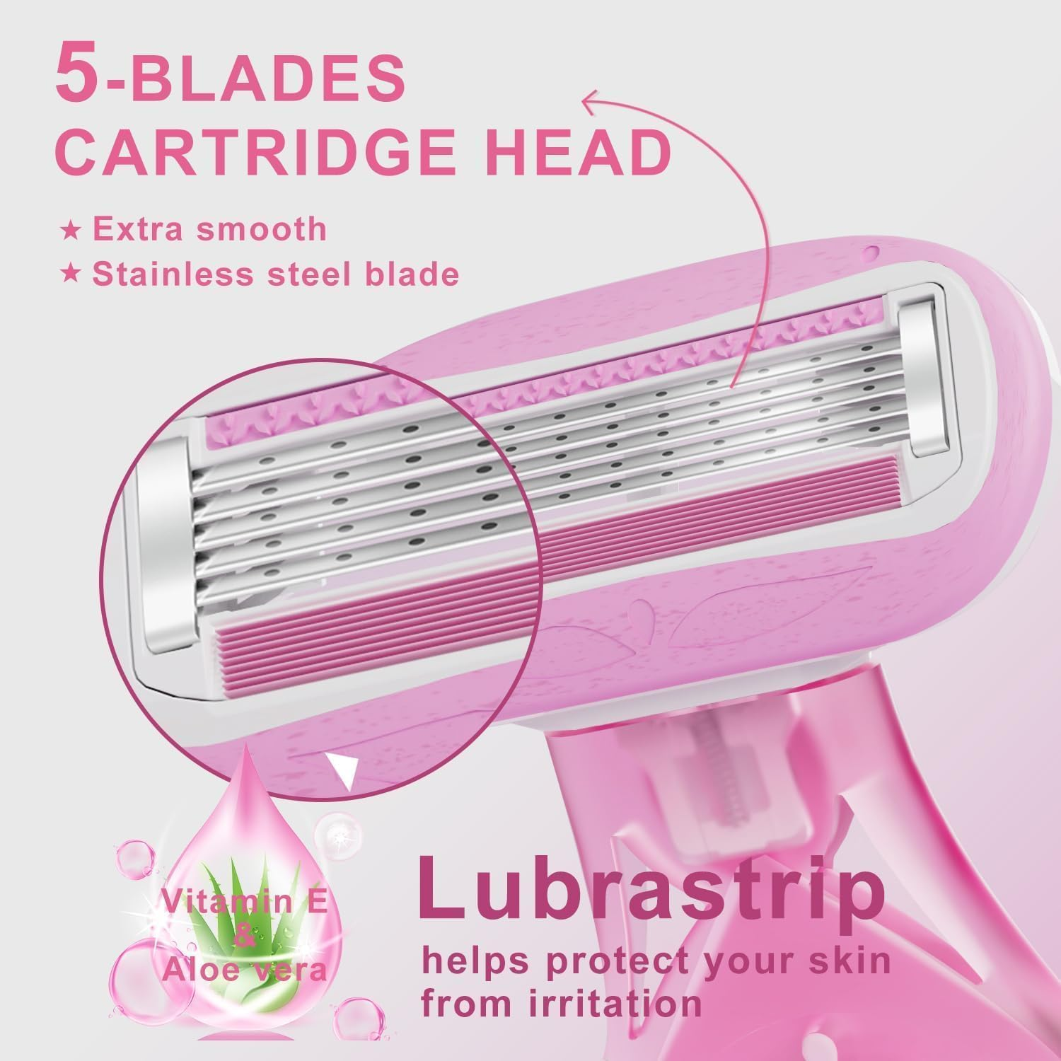 Mini Travel Razor for Women, 5-Blade Sensitive Safety Body Razors, Travel Accessories, Travel Essentials Shave Kit for Legs Hands Arm Smooth Skin, Includes 1 Mini Razor, 3 Razor Blade Refills, 1 Travel Case image number 3