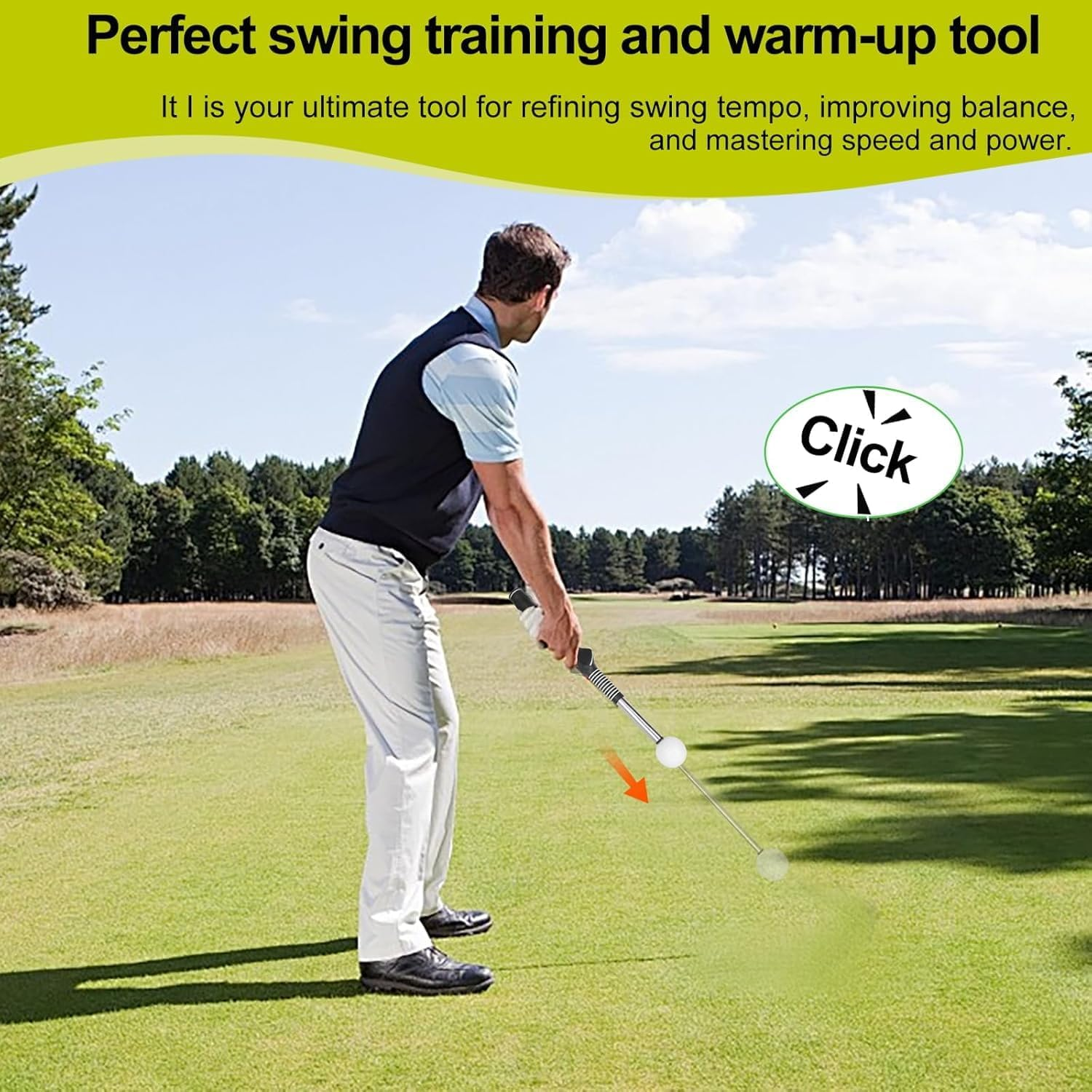 Golf Swing Trainer, Telescopic Club &ndash; Retractable Golf Training Aid with Click Grip, Strength & Tempo Trainer for Right/Left Handed, Chipping, Hitting, Indoor/Outdoor Practice image number 4