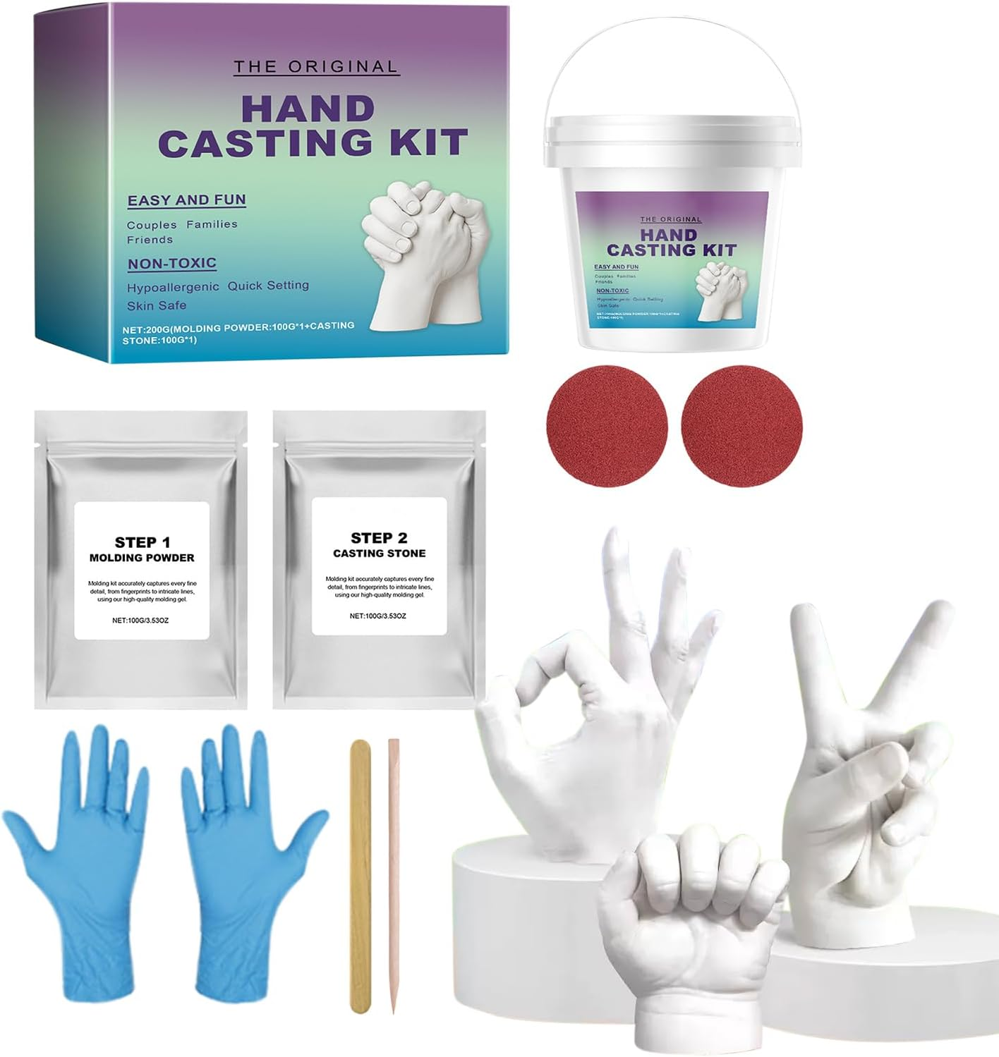 Hand Molds Casting Kit - Hand Casting Kit | Couple Molding for Adults | Romantic Sculpture Mould Craft Set with Gloves, Home for Couples for Men, Boyfriend & Girlfriend image number 5