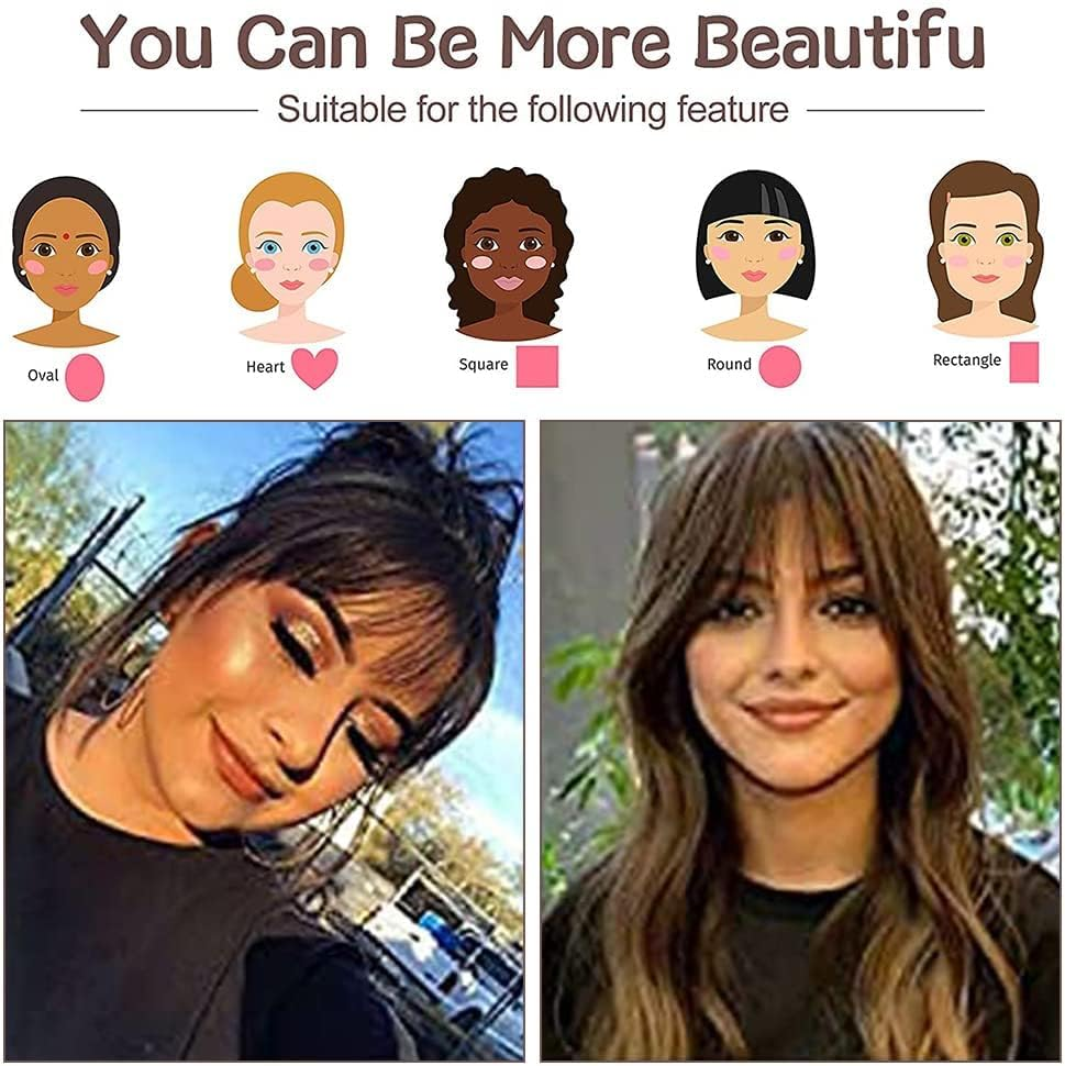 Clip-In Bangs, Clip-In Fringe Real Hair Extensions, Hair Extensions for Women, 2 Pieces (Light Brown, Dark Brown)