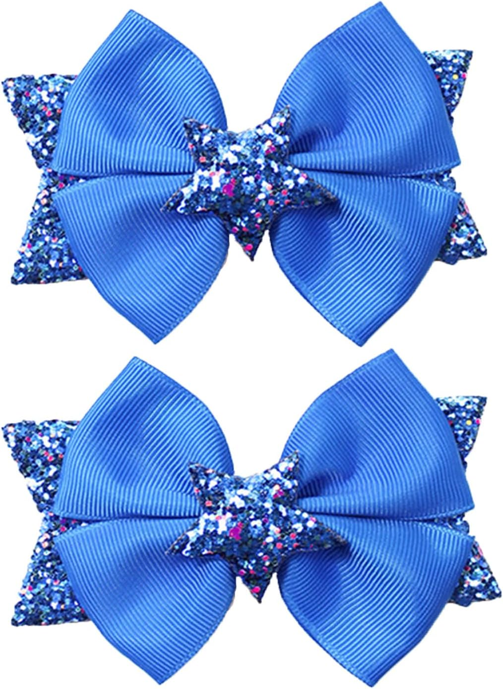 2 Pcs 4.5"Mouse Ears Hair Bows Clips for Kids Baby Girls Women, Glitter Party Princess Decoration Cosplay Birthday Christmas Party.(Fj40) (White) - Blue image number 3