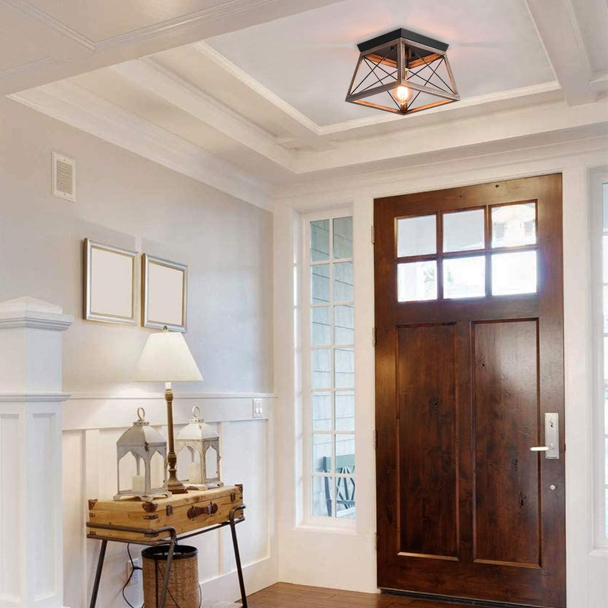 GEADI Farmhouse Chandelier, Flush Mount Ceiling Lighting, Metal Industrial Vintage Pendant Light Fixture for Entryway Hallway Foyer Kitchen Island Dining Room, E27 Base - 20W/Black image number 7