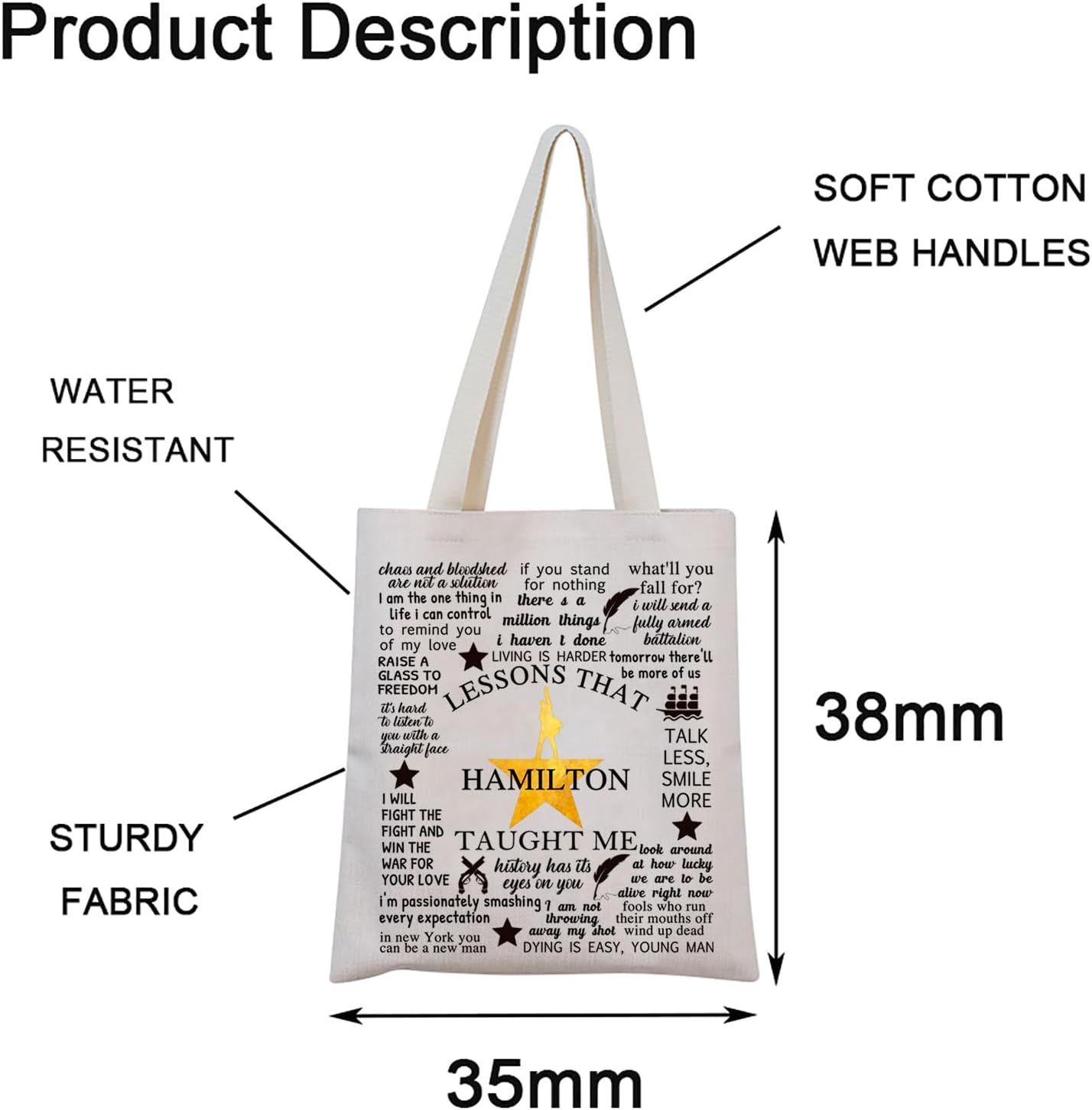 Hamilton Broadway Musical Encouragement Quote Tote Bag Hamilton Musical Lover Gift Hamilton Musical Merchandise - Ham Tote image number 4