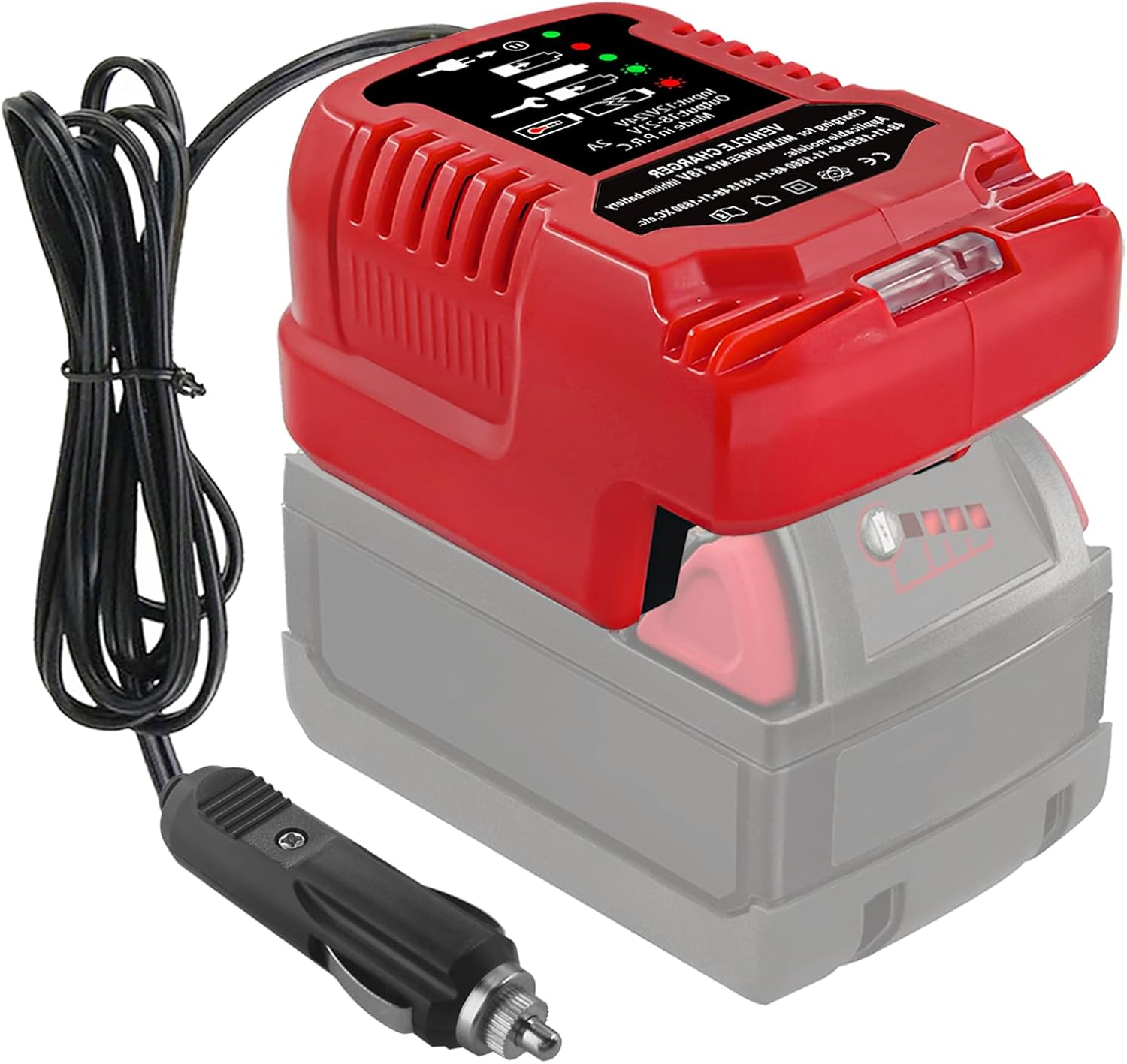 For Milwaukee 18V Charger,Car Charger,Compaitble with Milwaukee M18 Lithium Ion Vehicle Charger,Battery Charger for Battery 18V C18B, C18BX, M18B, M18B2, M18B4, M18BX Battery image number 6