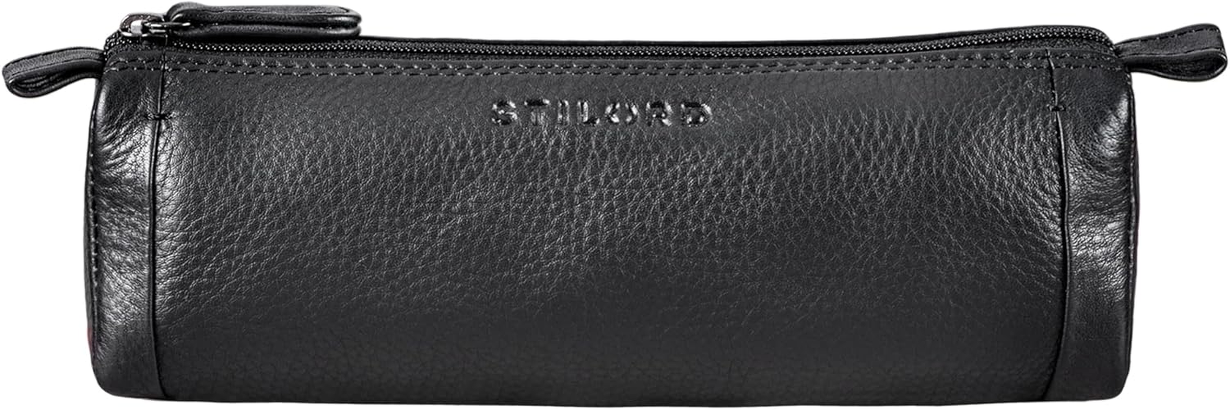 STILORD 'Freddie' Pencil Case Leather Writing Case 2 Compartments Vintage Pencil Case Large Pencil Case for Ruler Pens Brush Made of Genuine Leather, Black, M image number 2