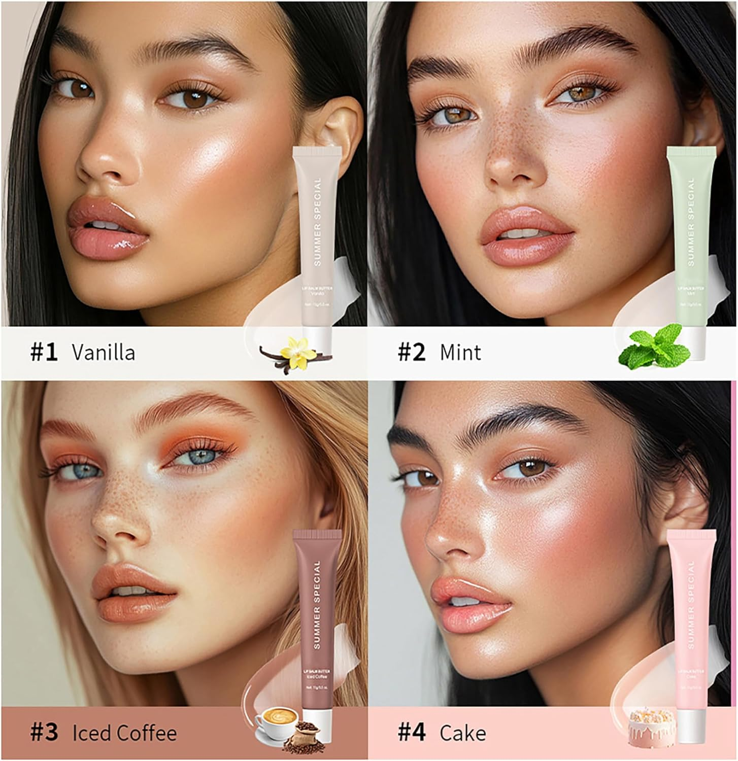 Summer Special Lip Butter Balm 4PCS Set - Ultra-Hydrating & Nourishing Tinted Lip Care with Shea Butte & Olive Butter - Lightweight,Non-Sticky Glossy Balm for Instantly Soft,Smooth Lips image number 1