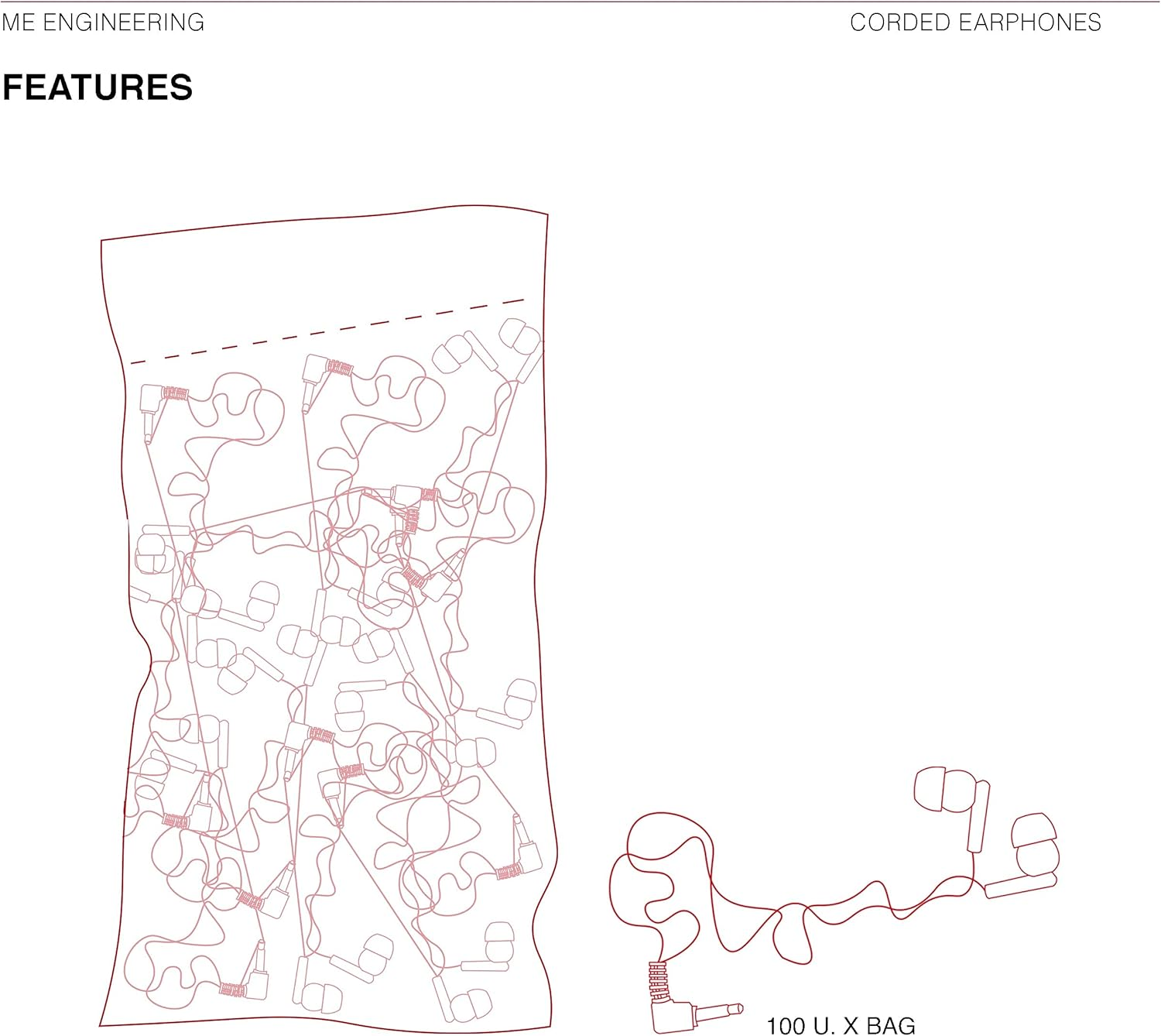 M&E Pack of 100 Disposable Headphones, Headphones with 3.5 Mm Jack, in Individual Pockets for Maximum Hygiene, Colour: Red image number 5