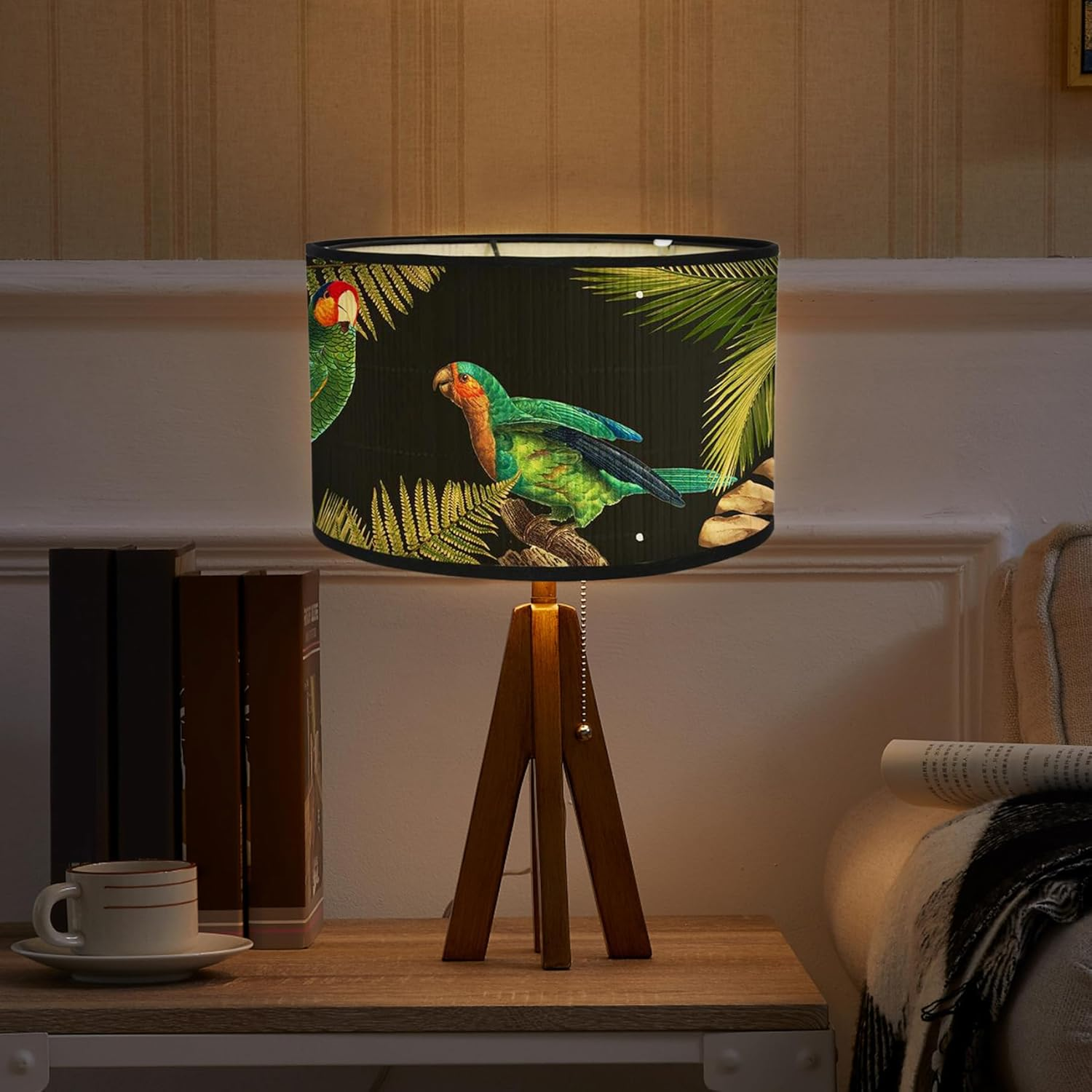 Lampshade for Table Lamps, 12X8 Modern Pattern round Drum Table Lamp Shades Easy Fit for Living Rooms, Bedroom, Hallways, Reading Room, Green Parrot image number 6