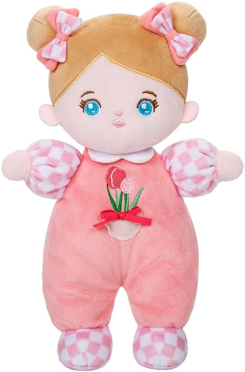 OUOZZZ Soft Baby Doll 10" Baby Toys 6-12 Months Birthday Gifts Infant Shower Toy Sleeping Buddy Tulip Pink Dress Toddlers Kids
