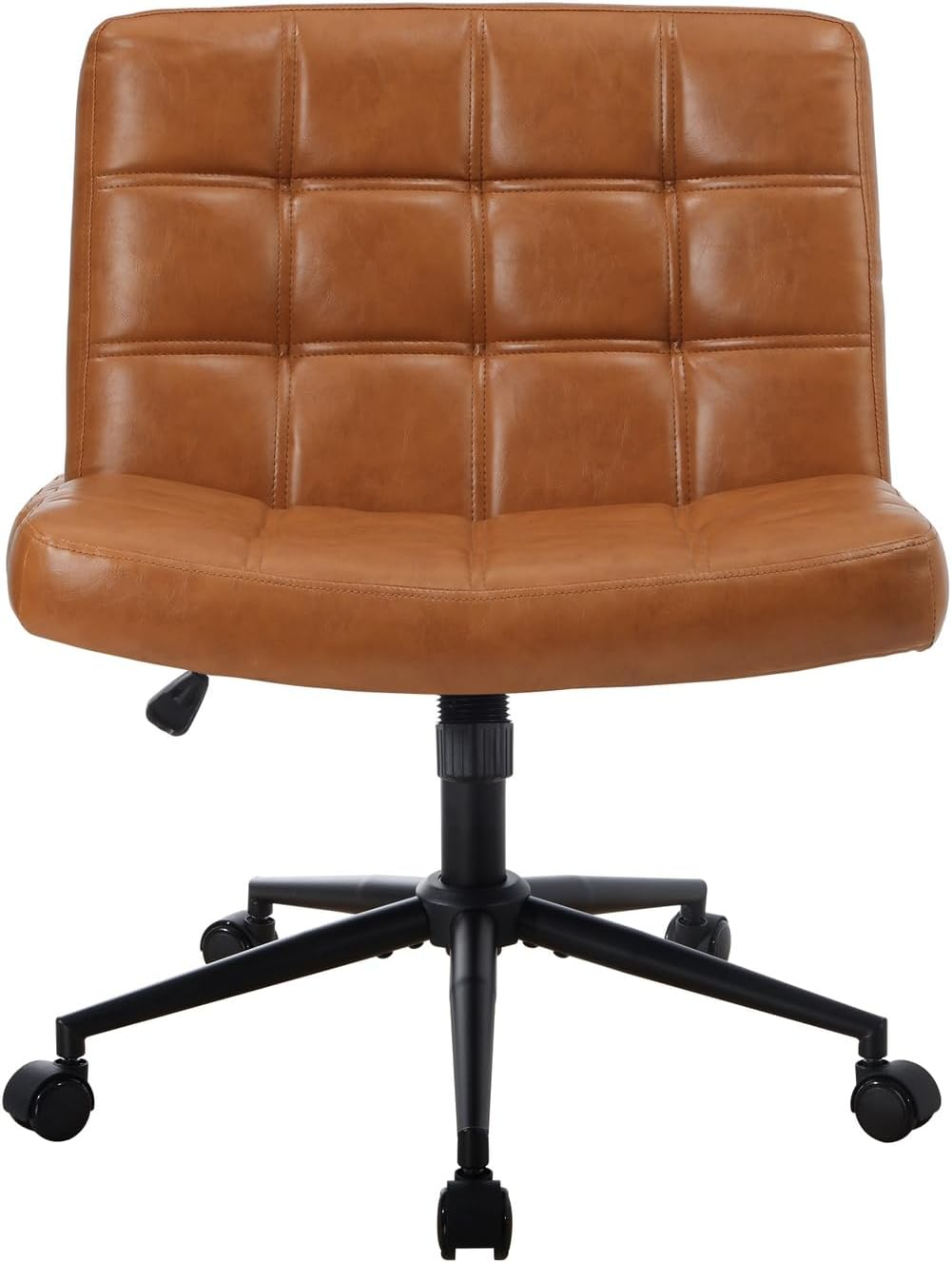 Oikiture Armless Office Chair with Mid Back and Wheel PU Leather Cross Criss Chair Brown