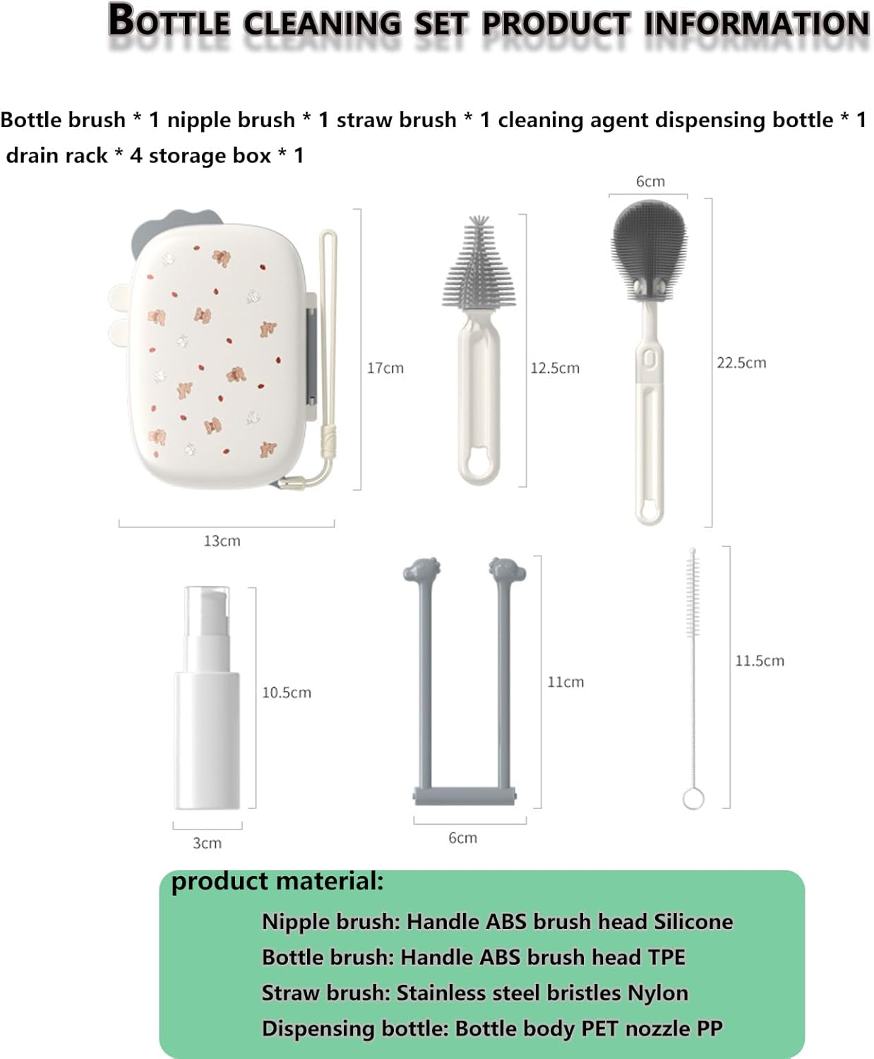 Travel Baby Bottle Brush Set with Portable Silicone Bottle Brush Nipple Cleaner Brush Straw Brush Soap Dispenser and Bottle Drying Rack image number 5