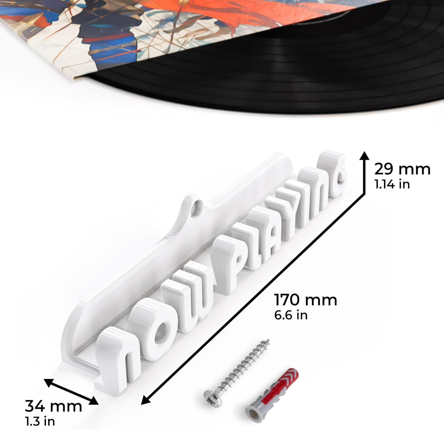 Mobilefox Vinyl Record Wall Mount Now Playing for LP Disc Vinyl Holder Universal White image number 1