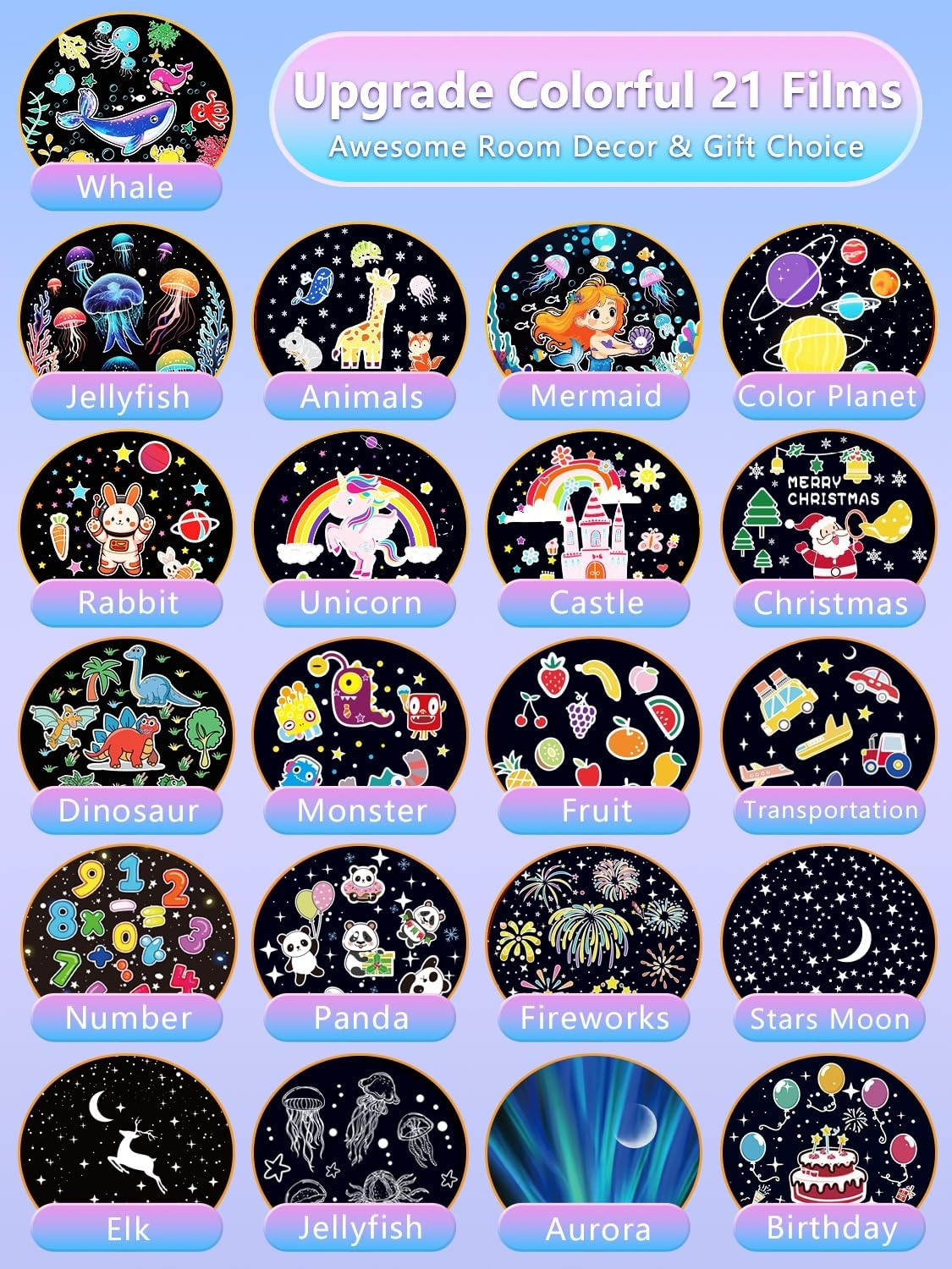 21 Set of Films Ceiling Projector Kids Light, Unicorn Star Night Light Projector, Light Projector for Kids Room, Girls Bedroom, 360&deg; Rotating, Birthday, Christmas, Gifts image number 1