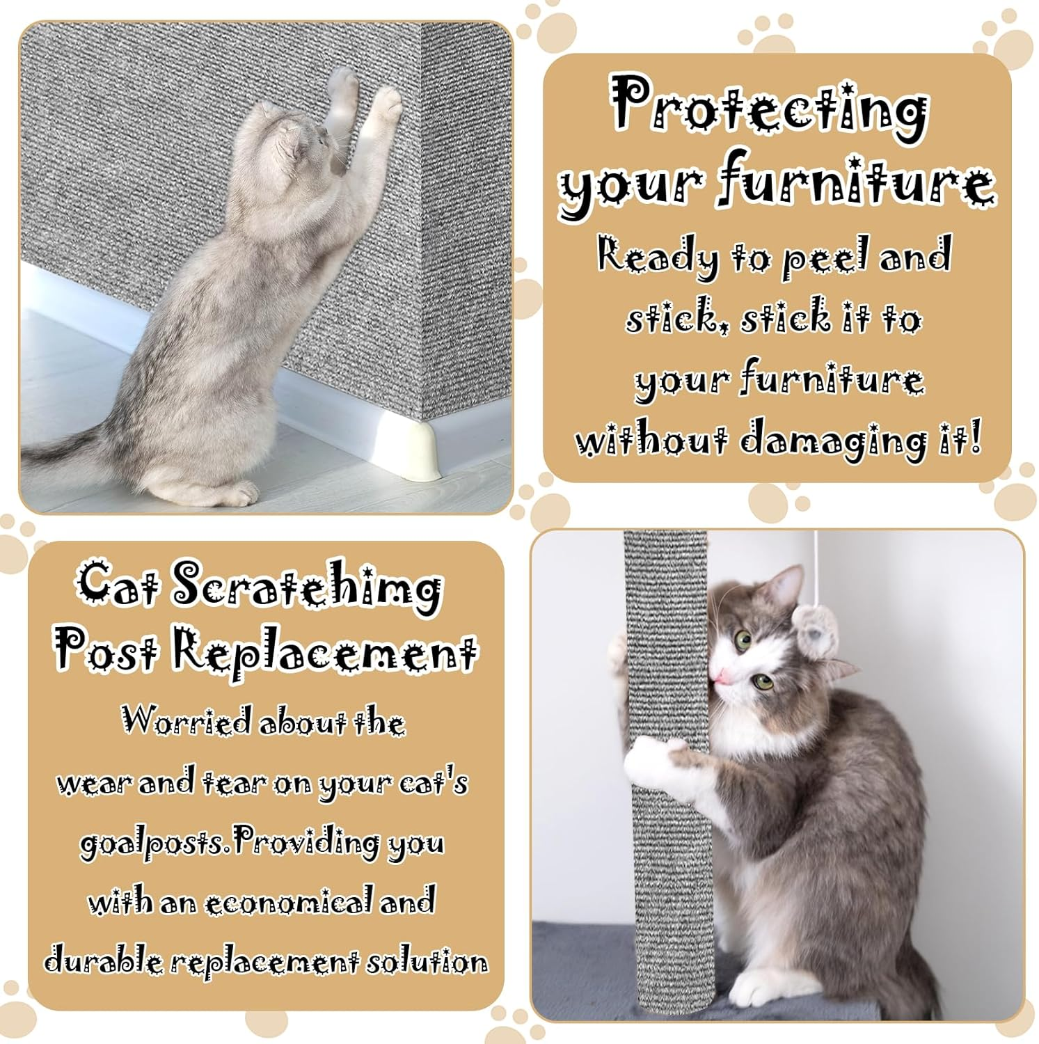 Lets Joy Climbing Cat Scratcher, 40 X 100 Cm Cat Scratching Mat, Scratching Post for Cats, DIY Cat Scratching Mat, Self Adhesive Scratching Mat for Cats, Sofa Furniture Protector image number 1