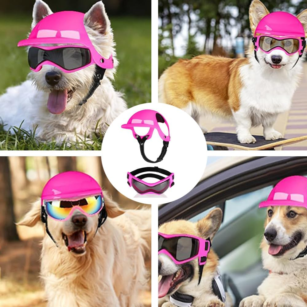 Dog Helmet and Goggles, Cat and Dog Sunglasses with UV Protection, Pet Motorcycle Helmet, Adjustable Helmet with Ear Holes, Dog Hard Hat Set for Small Medium Large Dogs (Pink, S) image number 3