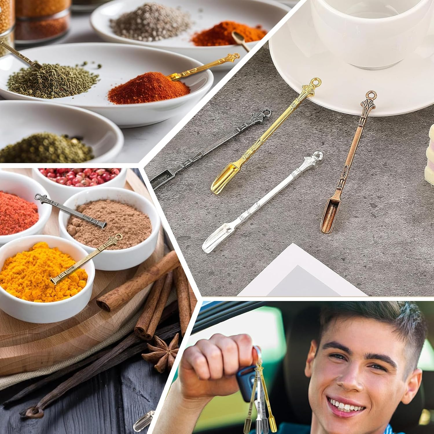 16 Pcs Mini Shovel Snuff Spoon Spatula, 4 Color Metal Scoop Shovel Medicine Spoon, Pendants Necklace Decoration, Coke Spoon Medicine Spoon for Filling Vials with Medicine Salts Herbs Wax Oil Sand (16) image number 2