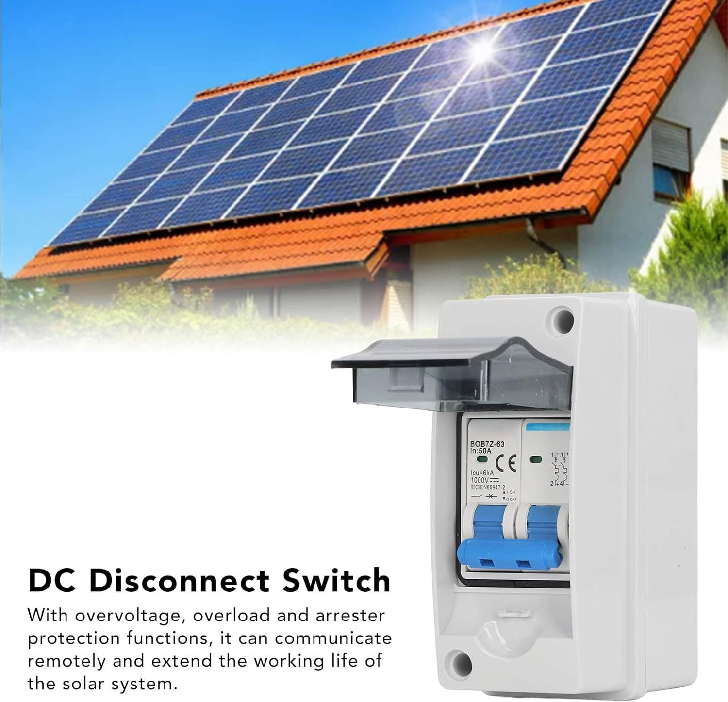 Solar Panel Disconnect Switch, 50A DC Disconnect Switch, PV Solar Miniature Circuit Breaker with IP65 Waterproof Distribution Box for Outdoor Solar PV System image number 3