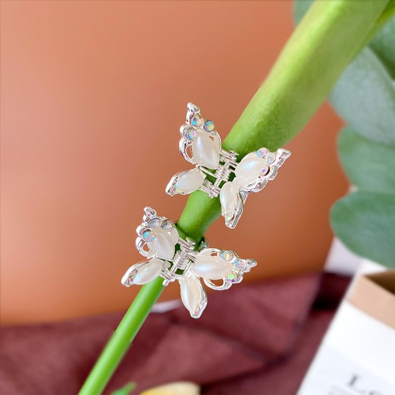 Hair Clips, Butterfly Hair Claw Clips Small, 2 PC Mini Hair Claws for Party Wedding Daily, Gold Hair Accessories for Women Ladies Girls Flower Girls Bridesmaids