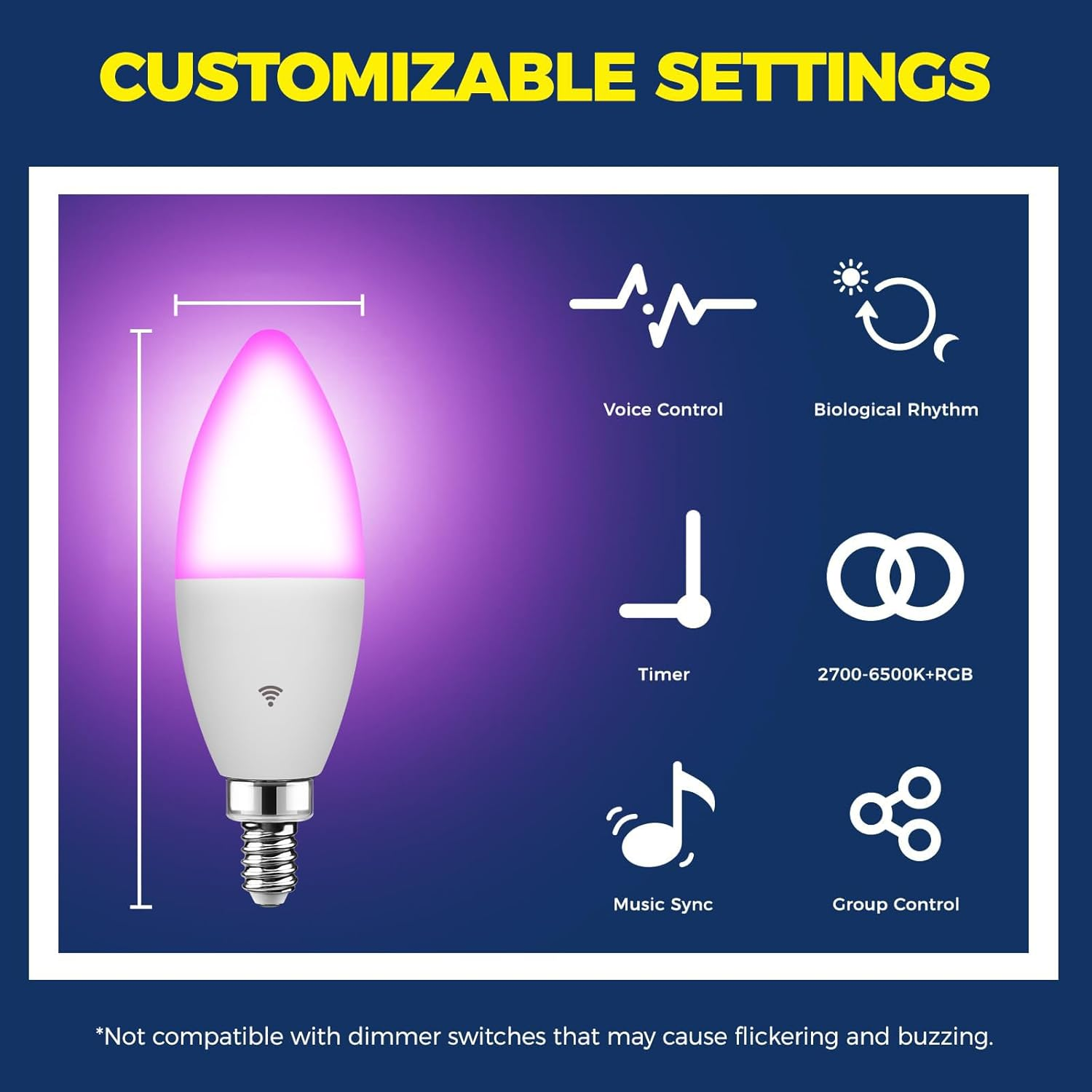 1-Pack E14 LED Smart Light Bulb 6W Type B &ndash; RGBCW 16 Million Colour Changing Bulb, 2.4G Wifi B11 Candelabra, Compatible with Google, Siri & Alexa, Works with Smart Life App image number 5