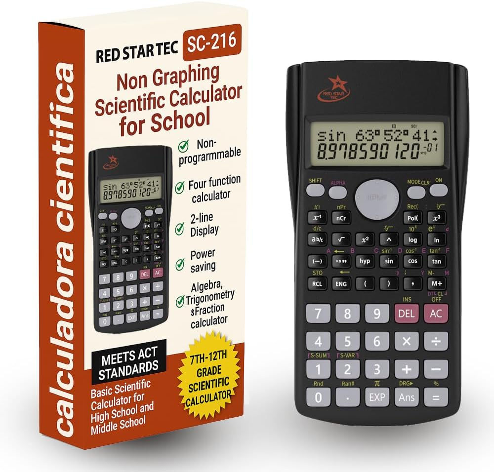 Red Star Tec Scientific Calculator SC-216 - School Calculator for Students Scientific Non Graphing Calculator & Non Graphing Suitable for Business Use image number 6
