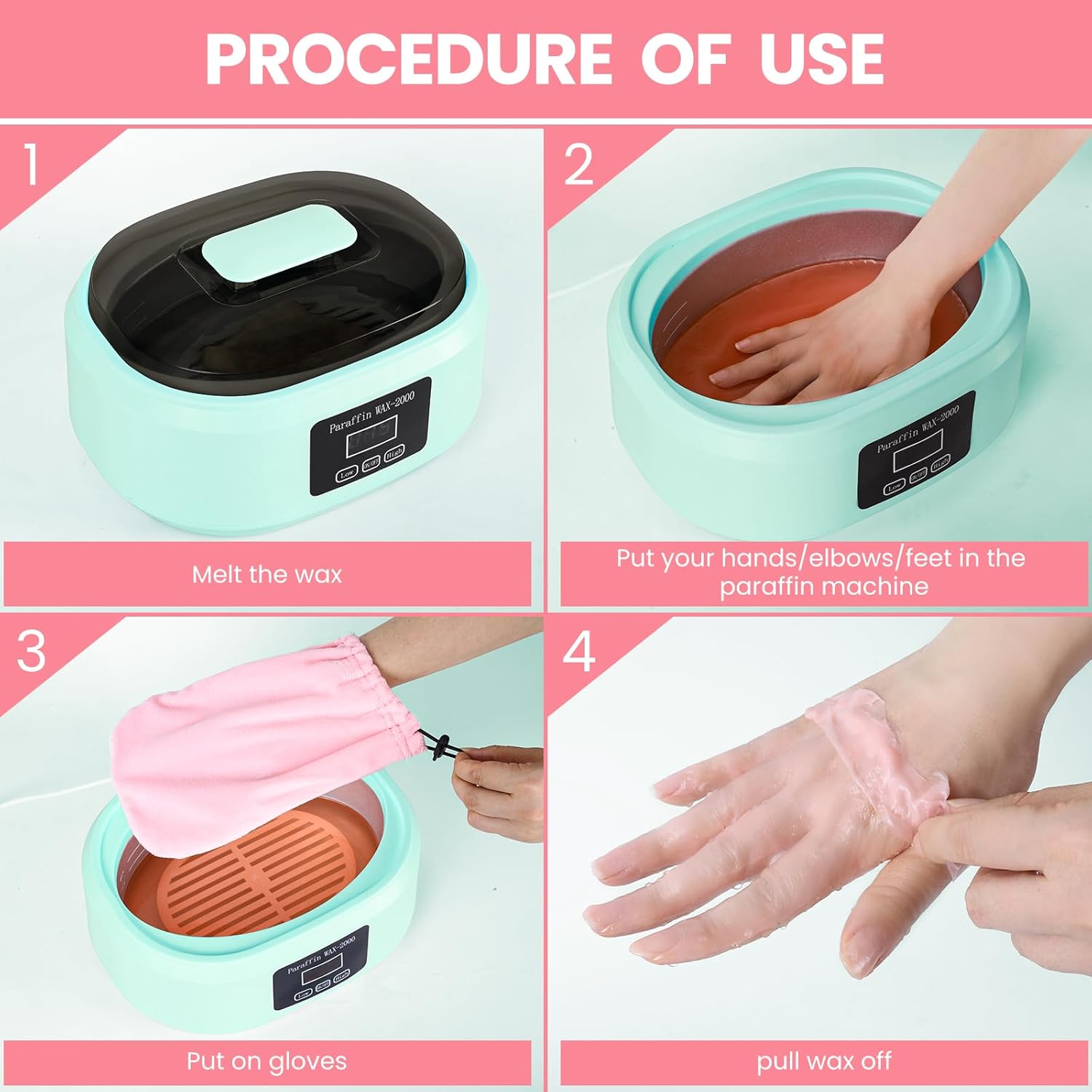 Paraffin Wax Machine for Hand and Feet - 3500Ml Hot Wax Hand Wax Machine with 6 Pcs Paraffin Bath Wax, Foot Wax Paraffin Foot Care Kit, Hand Wax Machine, Moisturizing and Exfoliating-Green AU Plug image number 5