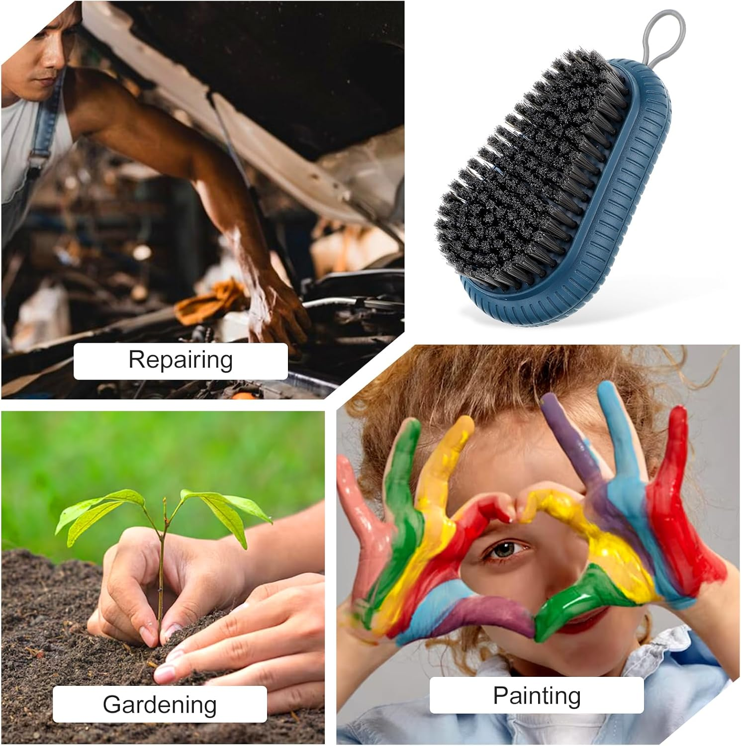 Heclia Heavy Duty Nail Brush with Stiff Bristles Fingernail & Toenail Scrub Brush for Deep Cleaning Hand and Foot Nail Brushes for Men and Women Mechanics Includes Hanging Rope for Easy Storage image number 4