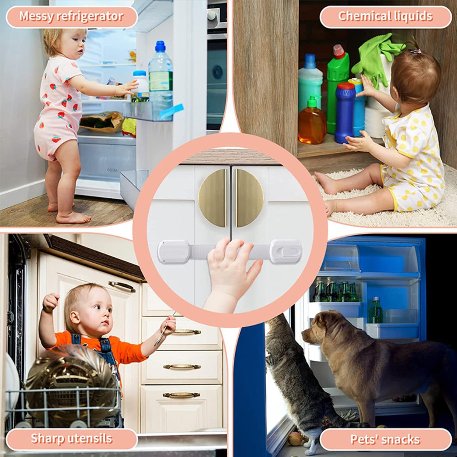 WADY 10 Pack Cabinet Locks Baby Proofing, Child Safety Drawer Locks, One Click Baby Proof Adjustable Baby Safety Locks Multi-Purpose Use for Cabinets, Cupboards, Toilets, Fridge, Oven, Bins (White) image number 1