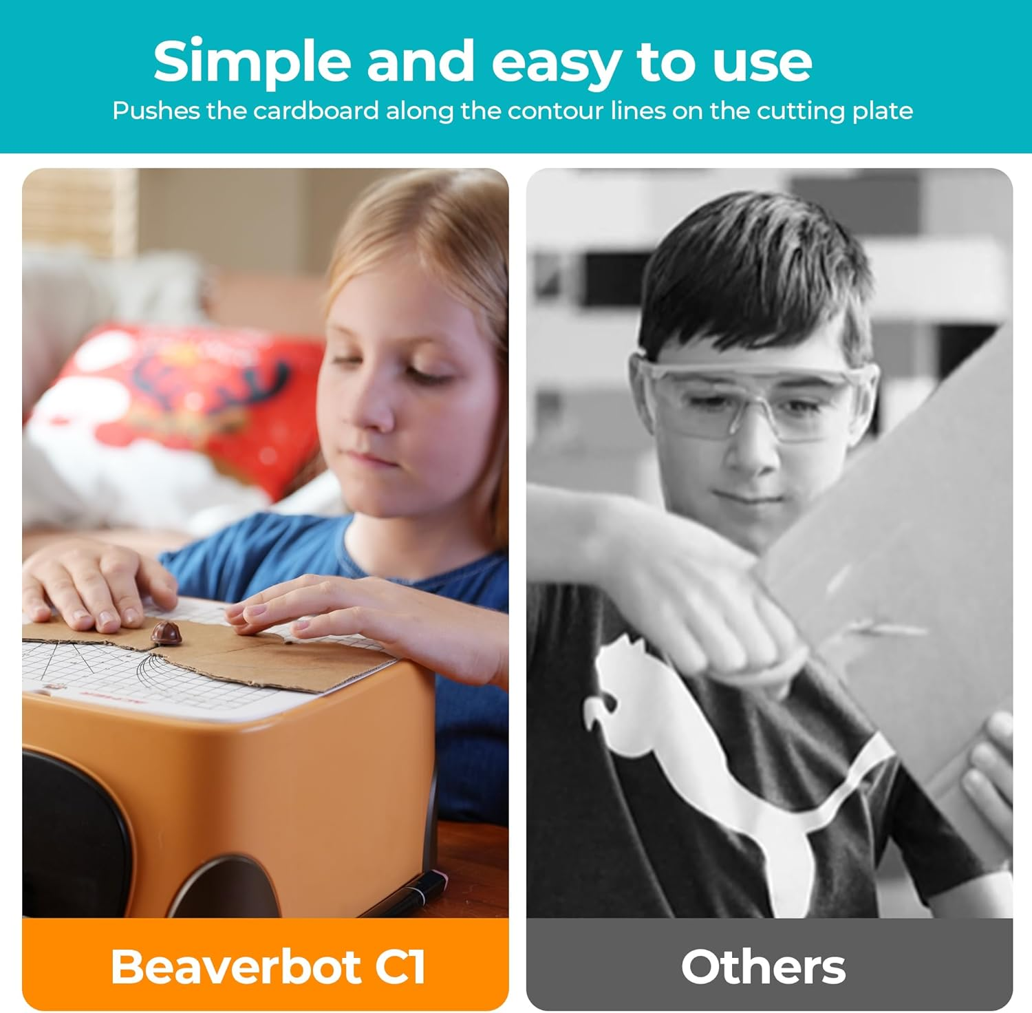 Beaverbot Cardboard Cutter for Kids, Safe DIY Cardboard Construction Tool Set, Educational Craft Toy for Boys and Girls Aged 3+, Perfect for Creativity Projects with 3D Models