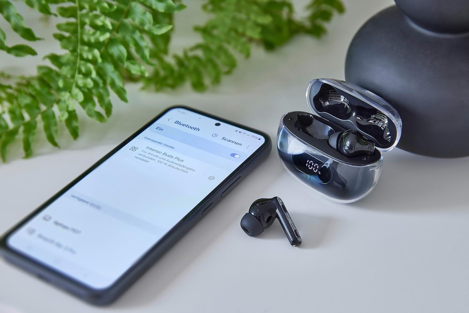 Intenso Buds plus TWS True Wireless Headphones T310AE with Active Noise Cancelling, ENC, Bluetooth and up to 25 Hours of Music Playback, Black