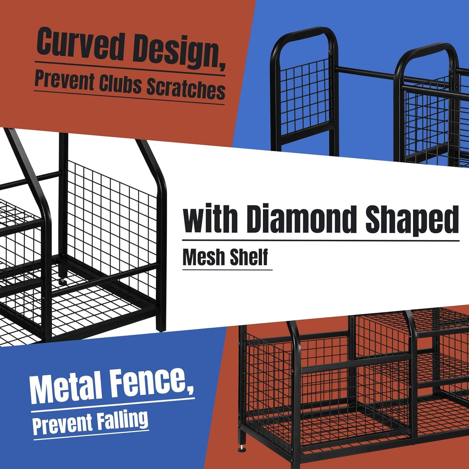 GENKI Large Golf Bag Ball Storage Rack Sports Gear Equipment Organiser for Basketball Football Home Gym Garage Shelves Holder Stand image number 3