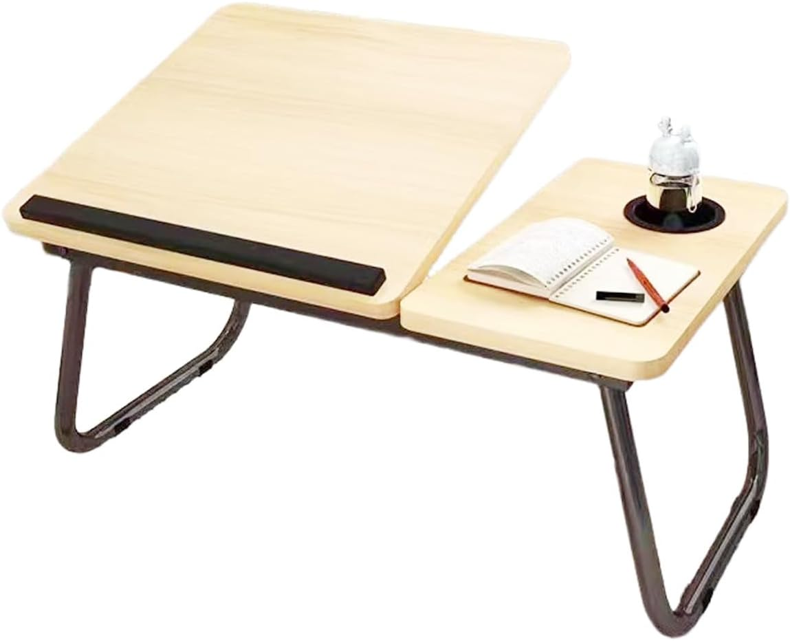AIMALL Adjustable Foldable Laptop Desk for Bed and Sofa with 5-Stop Height Settings, Small Computer Study Table for Dormitory, Home Office, Walnut and White Maple Finish