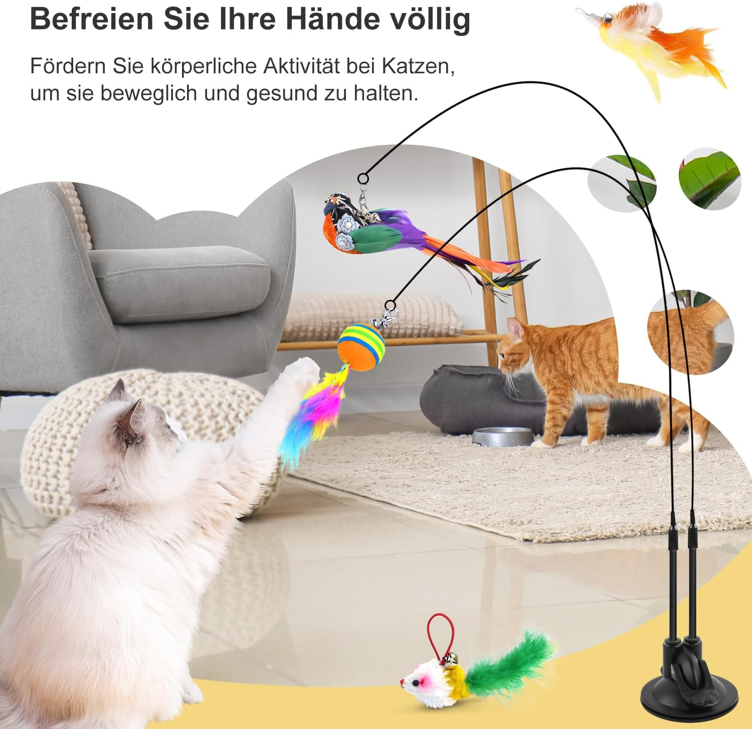 ENUTROF Interactive Cat Toy, Self-Employment Feather, Pack of 12, Cat Toy, Cat Feather, Toy with Suction Cup, Bird Cat Wand for Small Large Cats image number 6