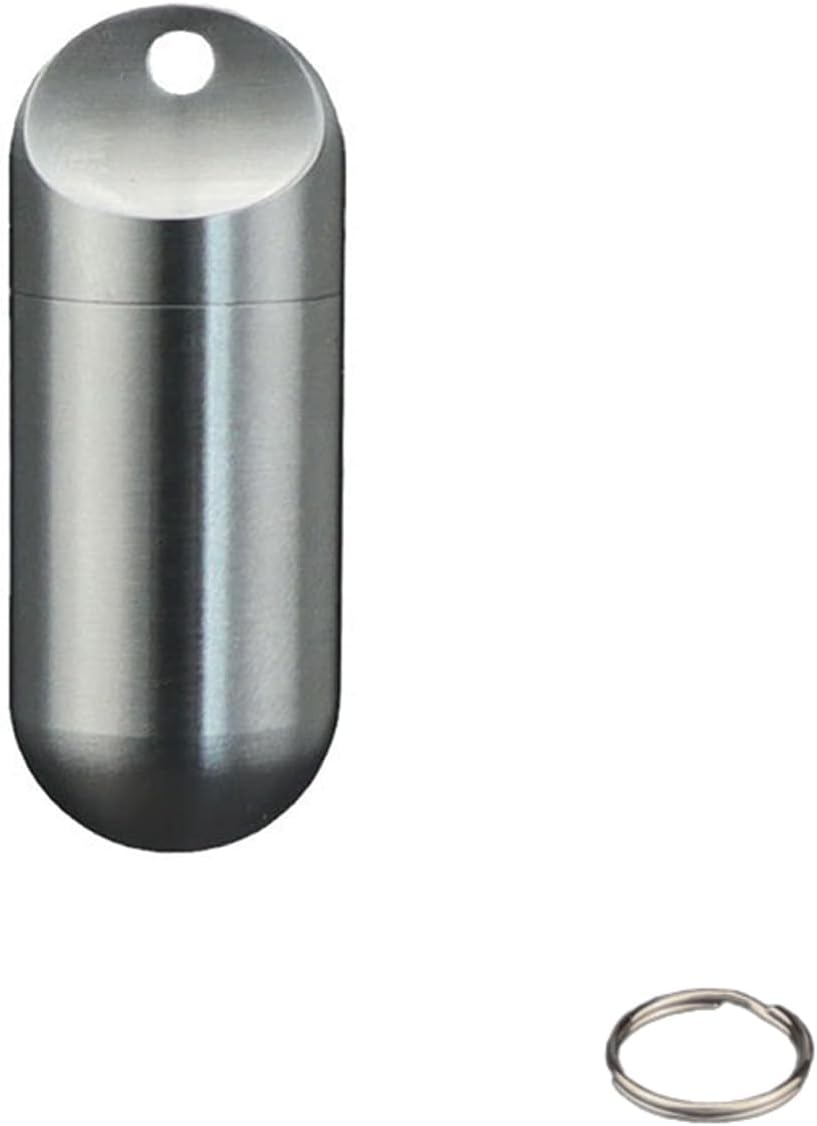 Small Keychain Pill Box, Pill Case for Travel Pocket Purse, Waterproof Pill Container Organiser with Keyring, Portable EDC Pill Holder for Outdoor/Daily/Emergency (Stainless Steel S)