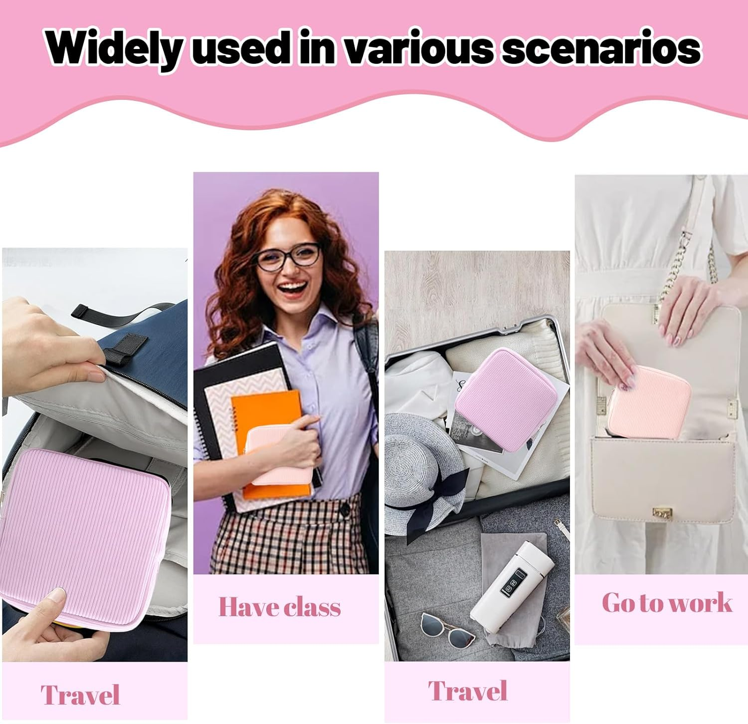 LUMOOM Pack of 2 Sanitary Towels Storage Tampon, Cosmetic Bag Small for Handbag Made of Corduroy, Sanitary Napkin Bag with Metal Zip, Make up Bag for Girls (Pink + Purple), Pink + Purple image number 2