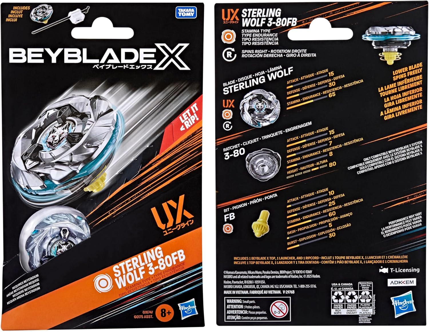 Beyblade X Sterling Wolf 3-80FB UX Starter Pack Set with Stamina Type Top and Launcher, Authentic Takara Tomy Battle Tops Games, Toys for Boys and Girls 8+ image number 5