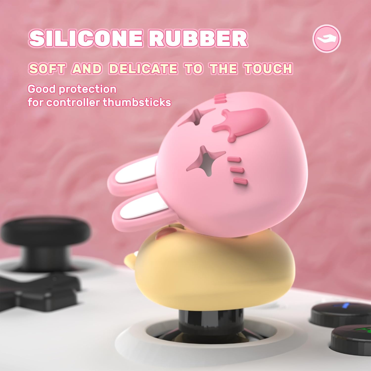 Cute Universal Illuminated LED Thumbstick Grips for Ps5, for Ps4, Joystick Caps for Xbox Series X/S, for Xbox One, Switch Pro Controllers, Joystick Protection - Cheeky Bunny & Puppy