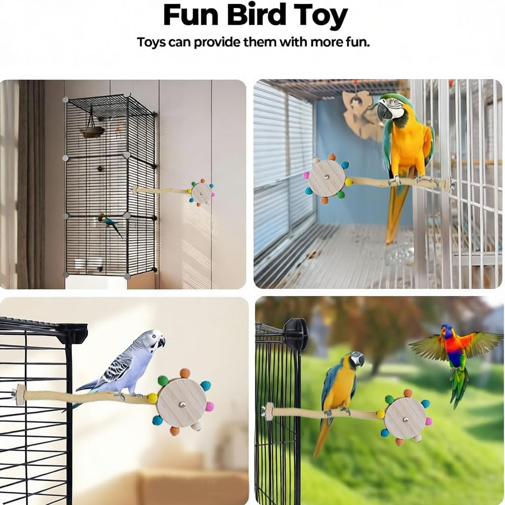Bird Stand Perch Toy with Rotating Balls, Natural Wood Cage Accessories, Bird Toys for Small Medium Birds,Parakeets, Ideal for Parakeets, Cockatiels & Lovebirds (L) image number 4