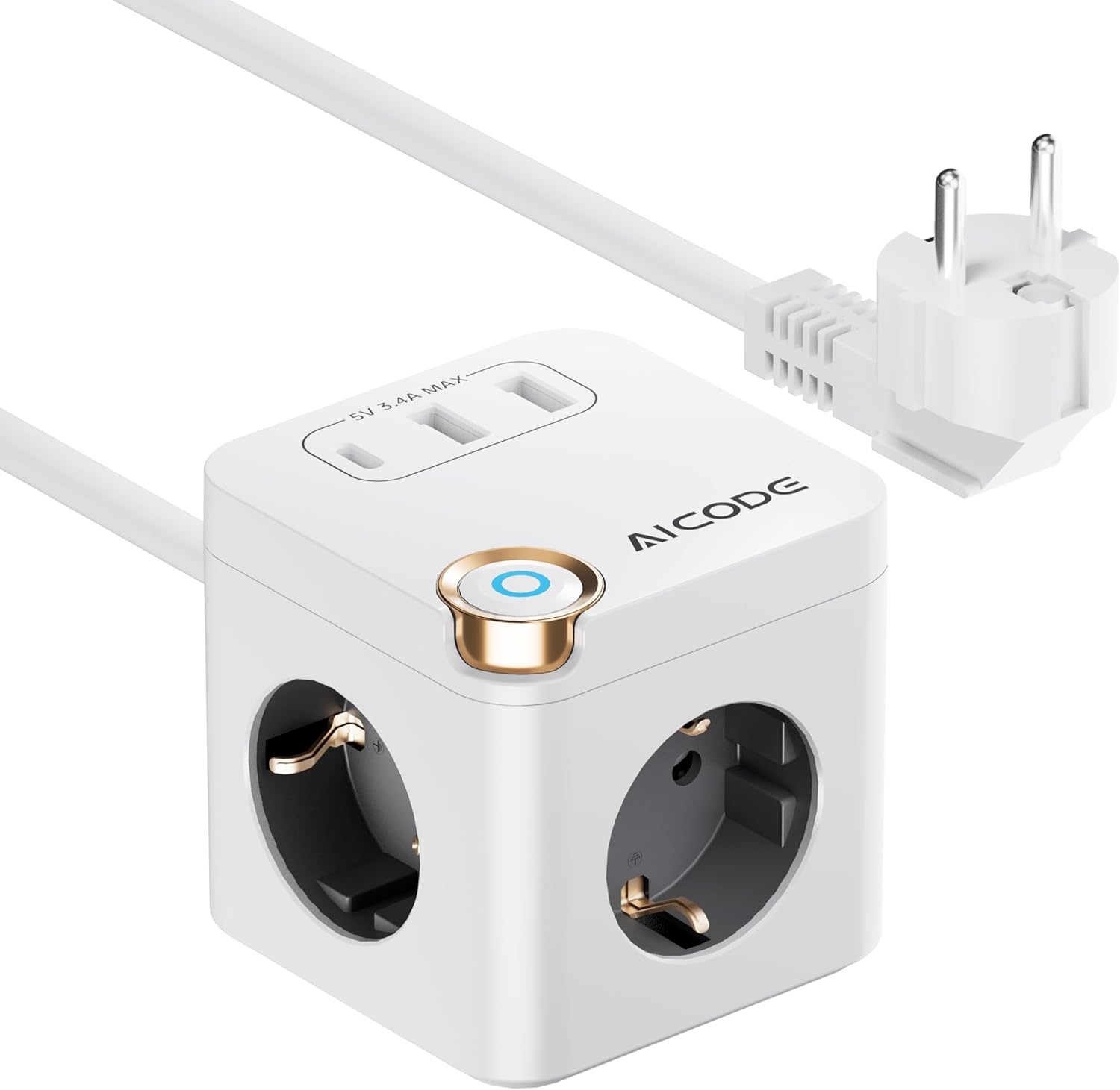 Multiple Socket Cube with USB 3 Way Power Strip with 3 USB (1 Type C) & Switch, 3680 W, 1.5 M Cable - Ideal for Office, Home & Travel, White image number 5