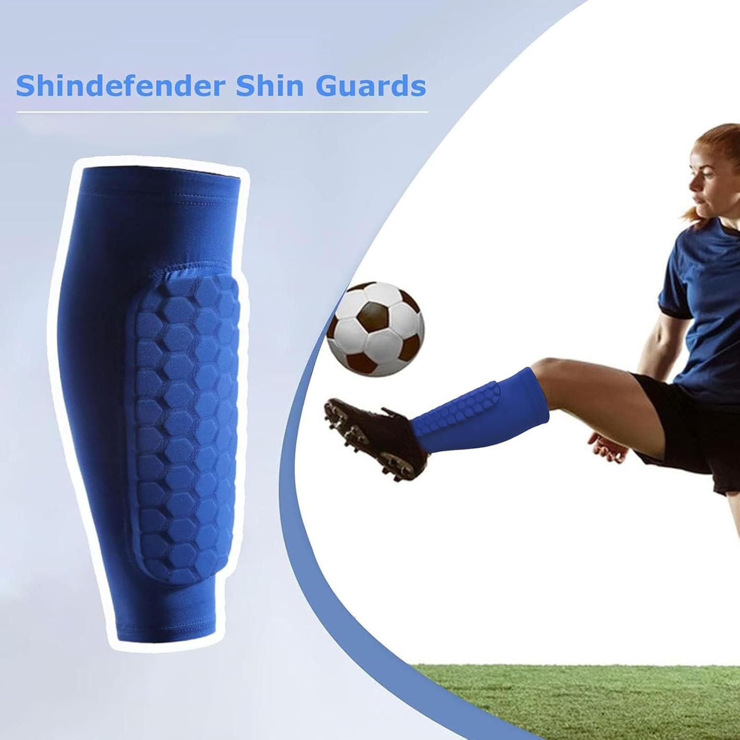 Shin Defender Shin Guards Kids, Slip on Honeycomb Pads with Breathable Mesh Compression Sleeve Protection for Soccer, Baseball, Boxing image number 3