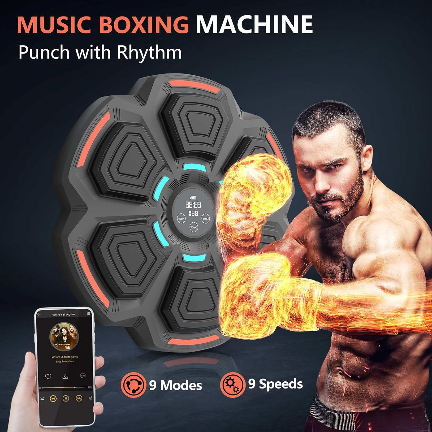 Heyolo Music Boxing Machine with Boxing Gloves, LED Electronic Wall-Mounted Boxing Punching Machine, Musical Boxing Training Machine for Adults and Kids, Workout Equipment for Home Gym image number 5